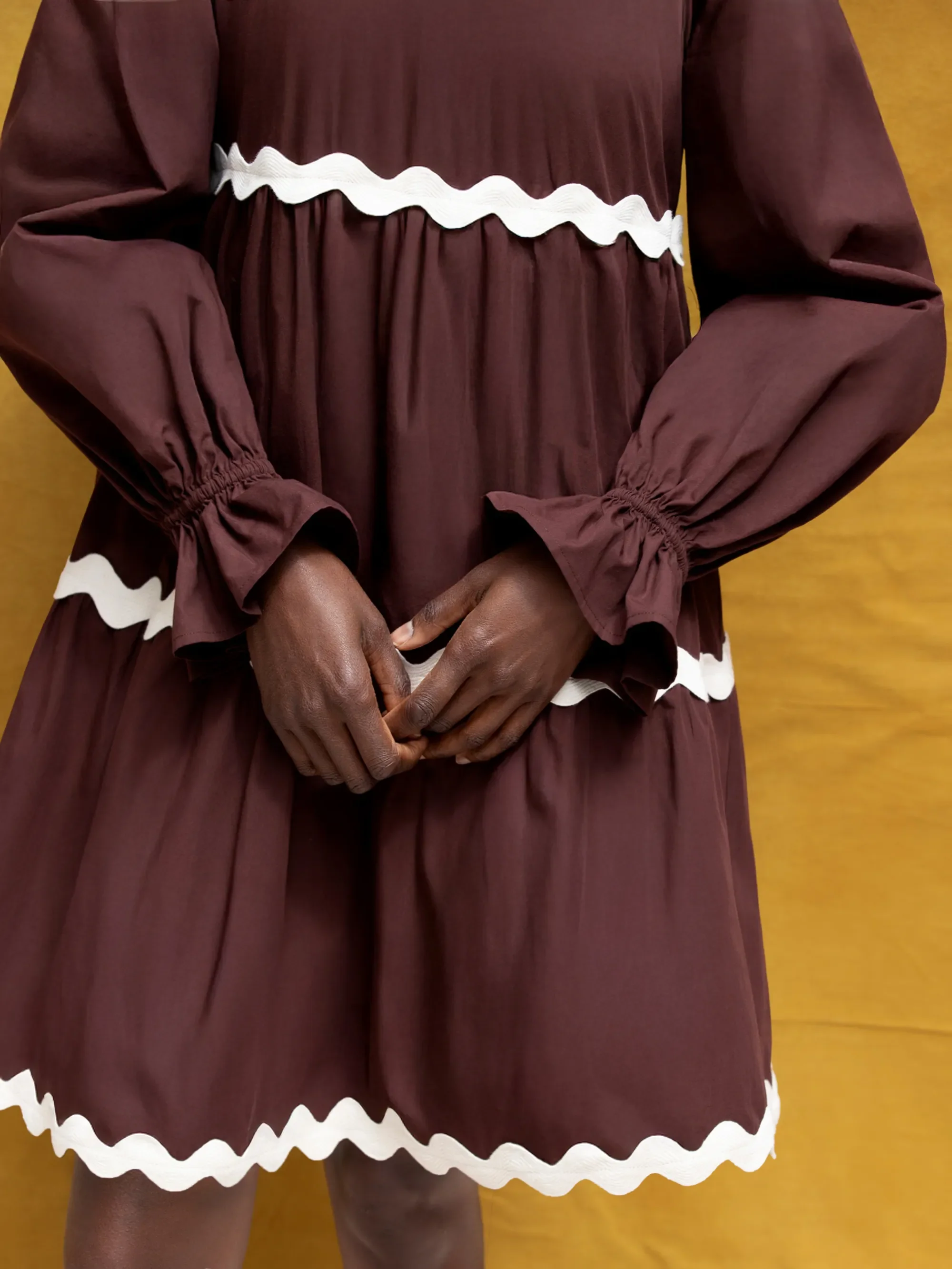 Brown Bardot Contrast Trim Dress