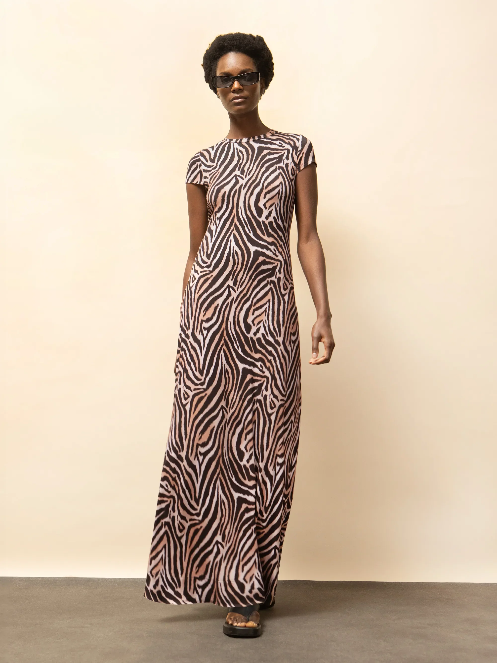 Petite Zebra-Print Jersey Maxi Dress