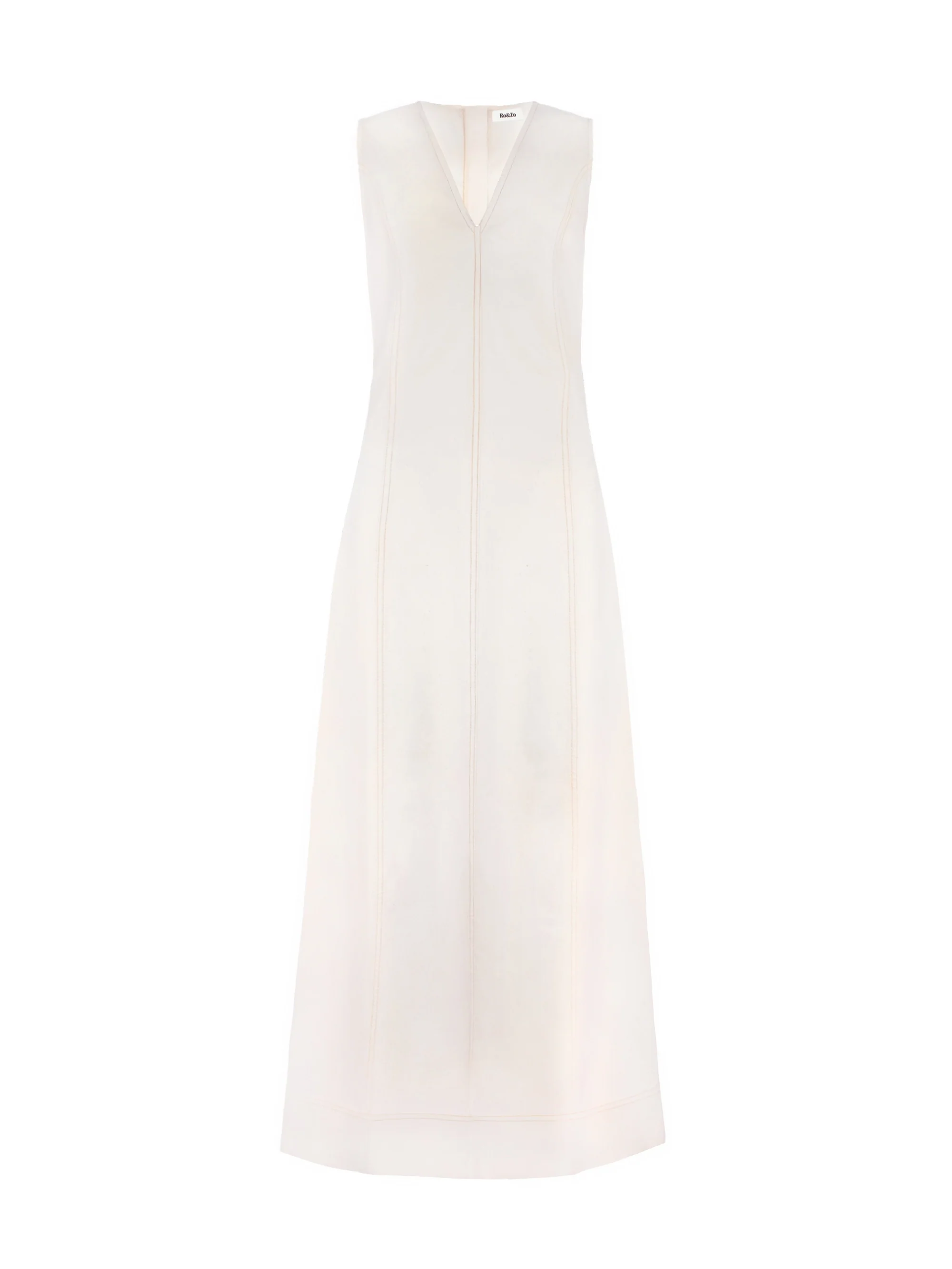 Ecru V-Neck Denim Maxi Dress