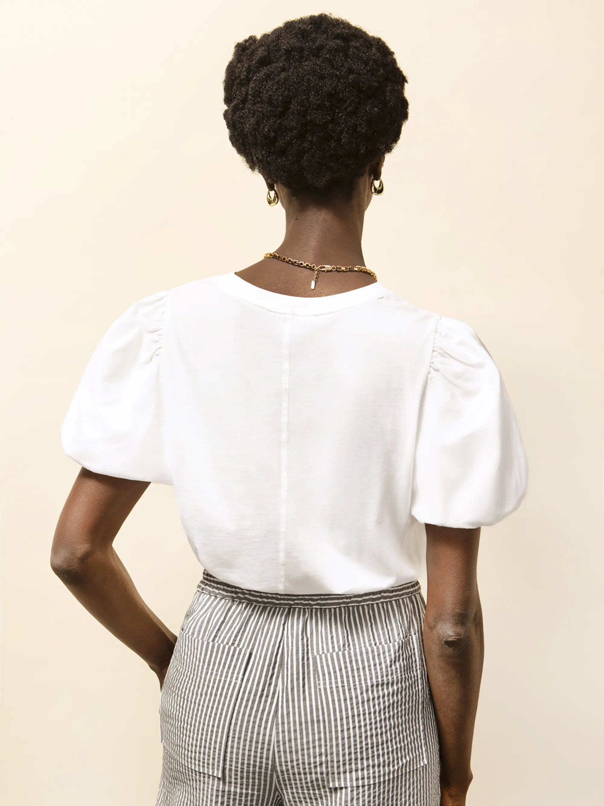 White Pure Cotton Puff-Sleeve T-Shirt
