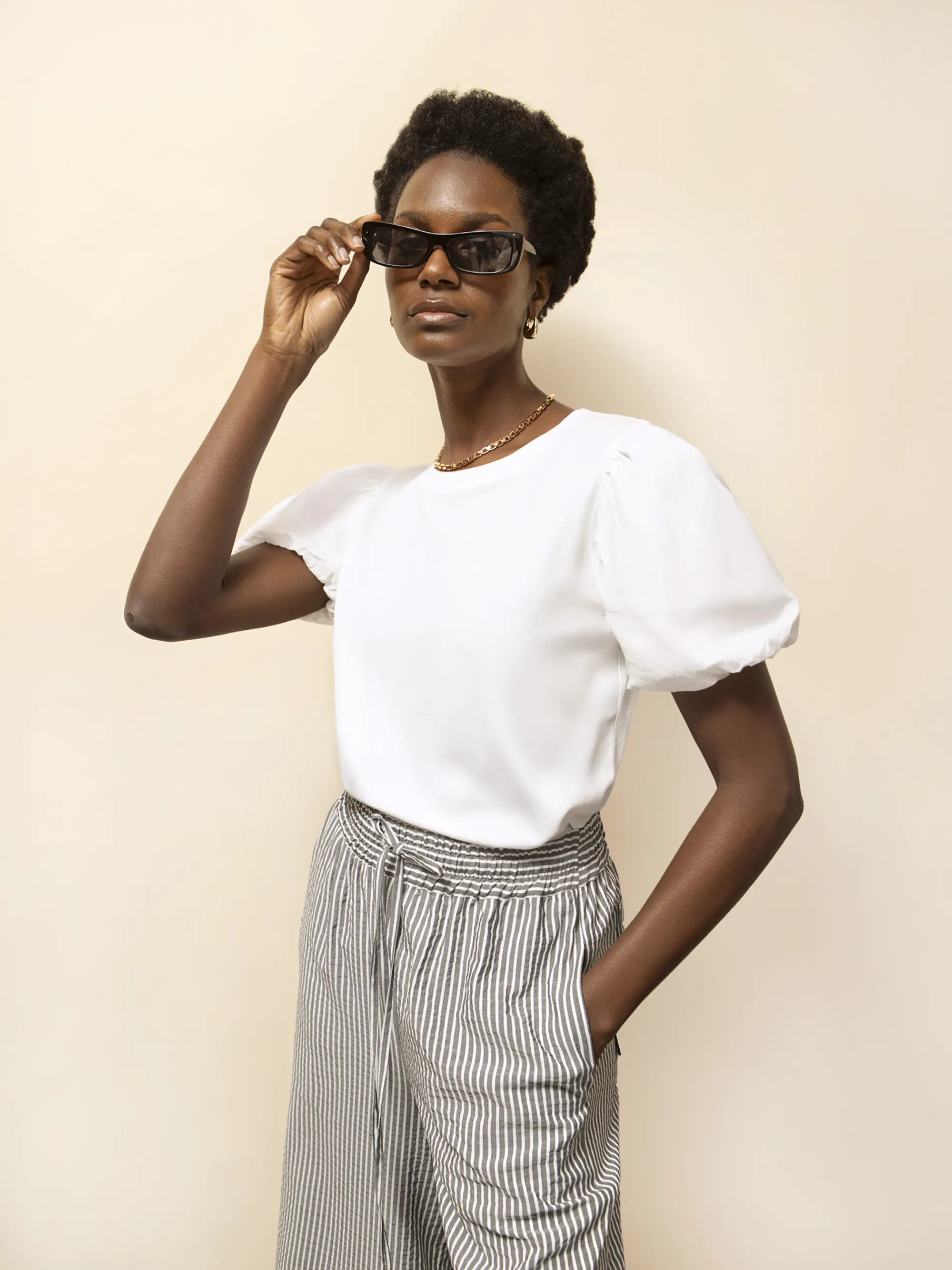 White Pure Cotton Puff-Sleeve T-Shirt
