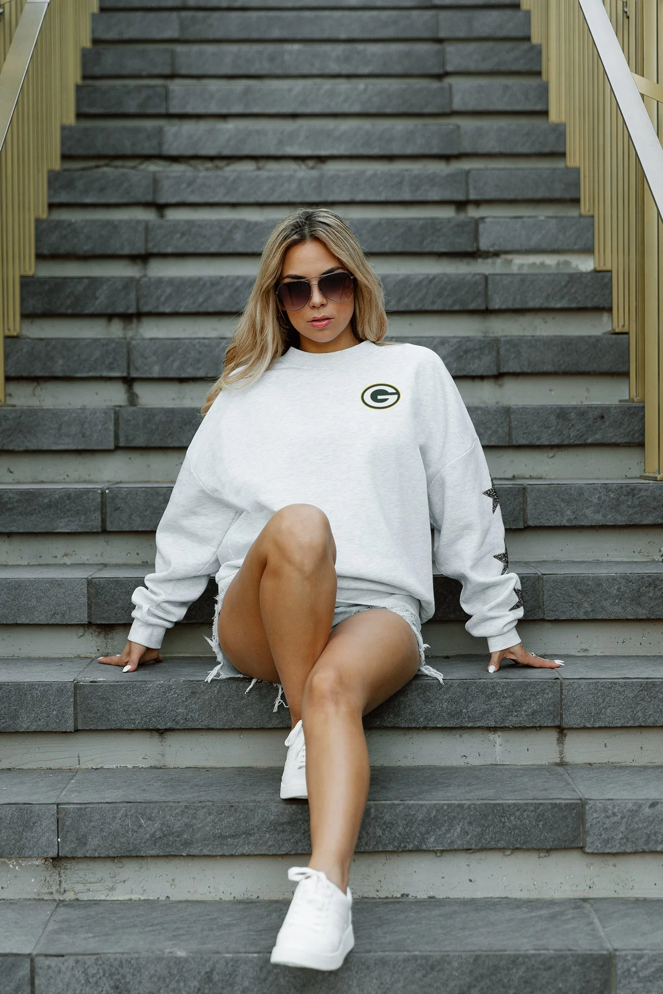 GREEN BAY PACKERS Radiant Energy Star-Sleeve Crewneck Pullover