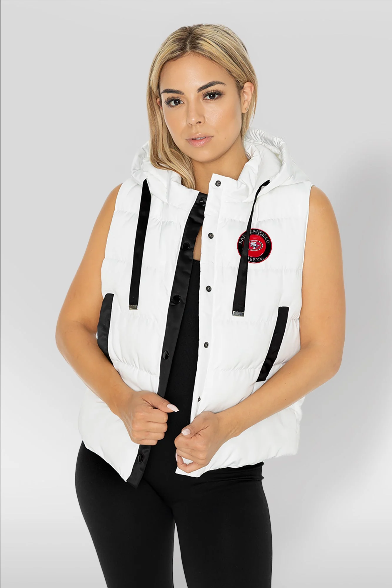 SAN FRANCISCO 49ERS Ready For It Hooded, Contrast-Trim Puffer Vest