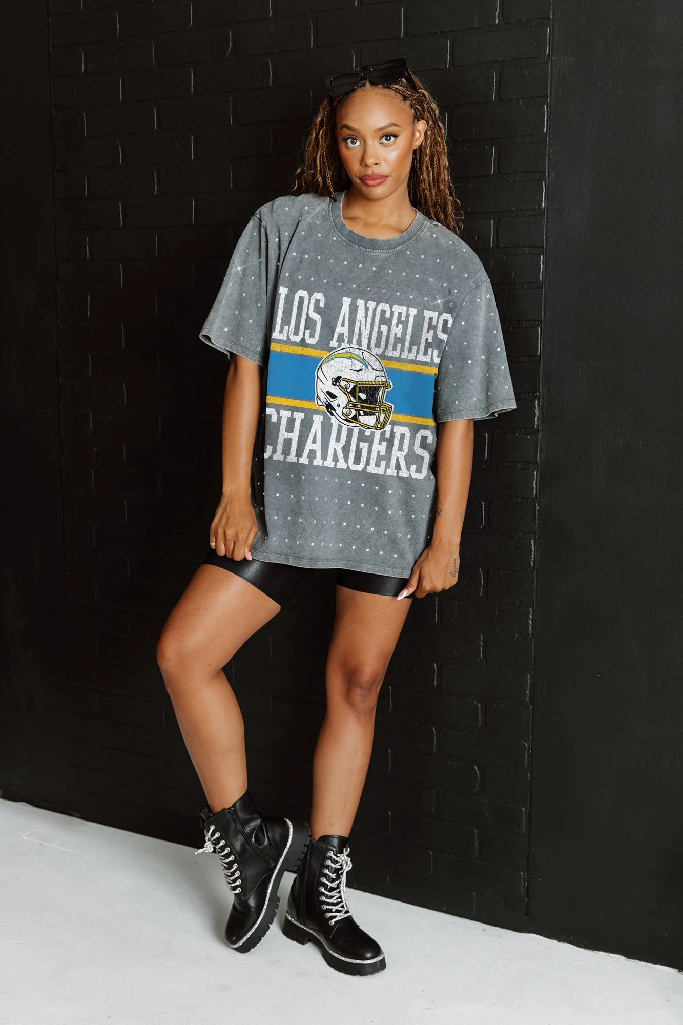LOS ANGELES CHARGERS On The Ball Mini Rhinestone Tee