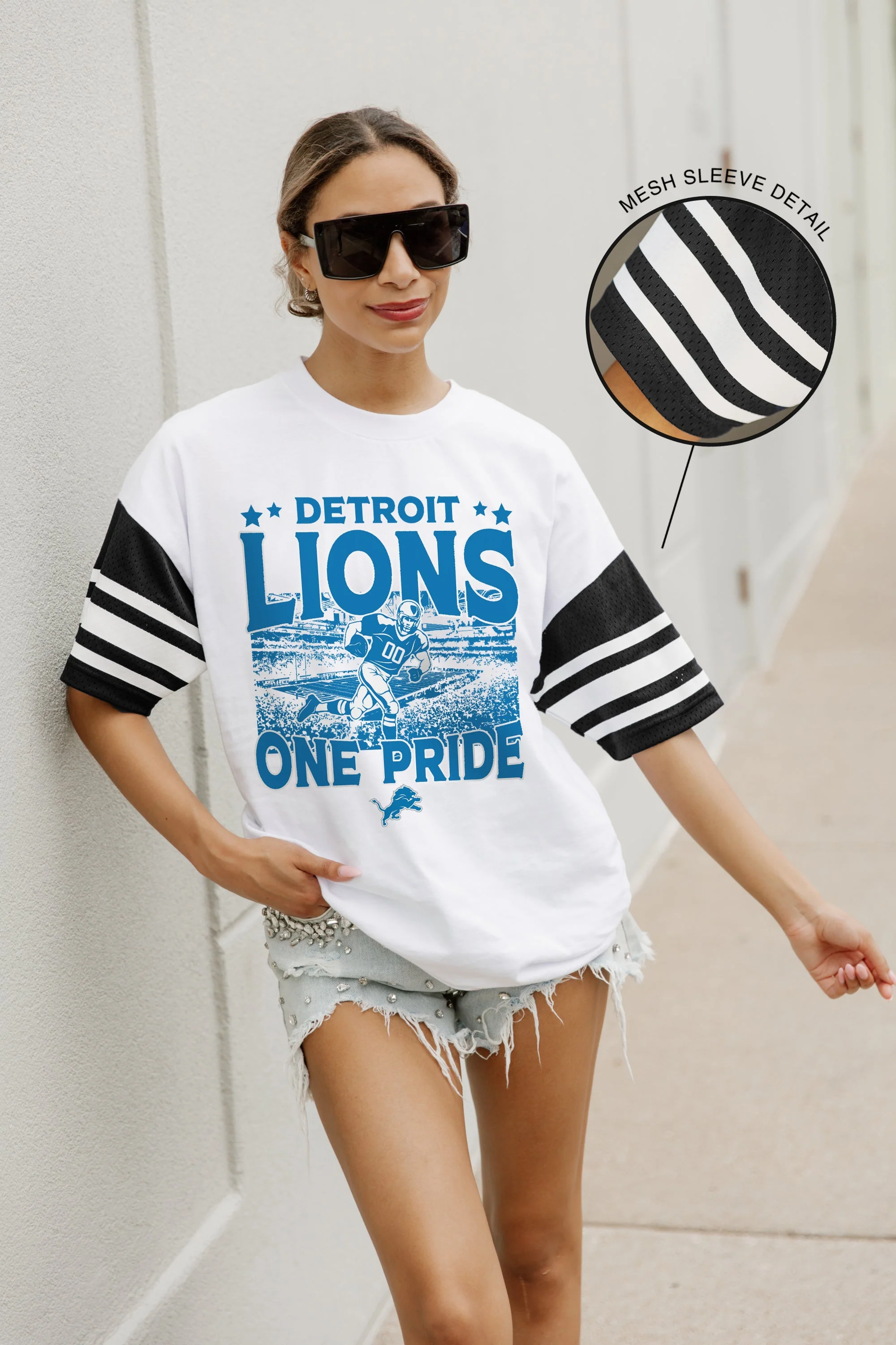DETROIT LIONS Crowd Pleaser Vintage Stripe Raglan Tee