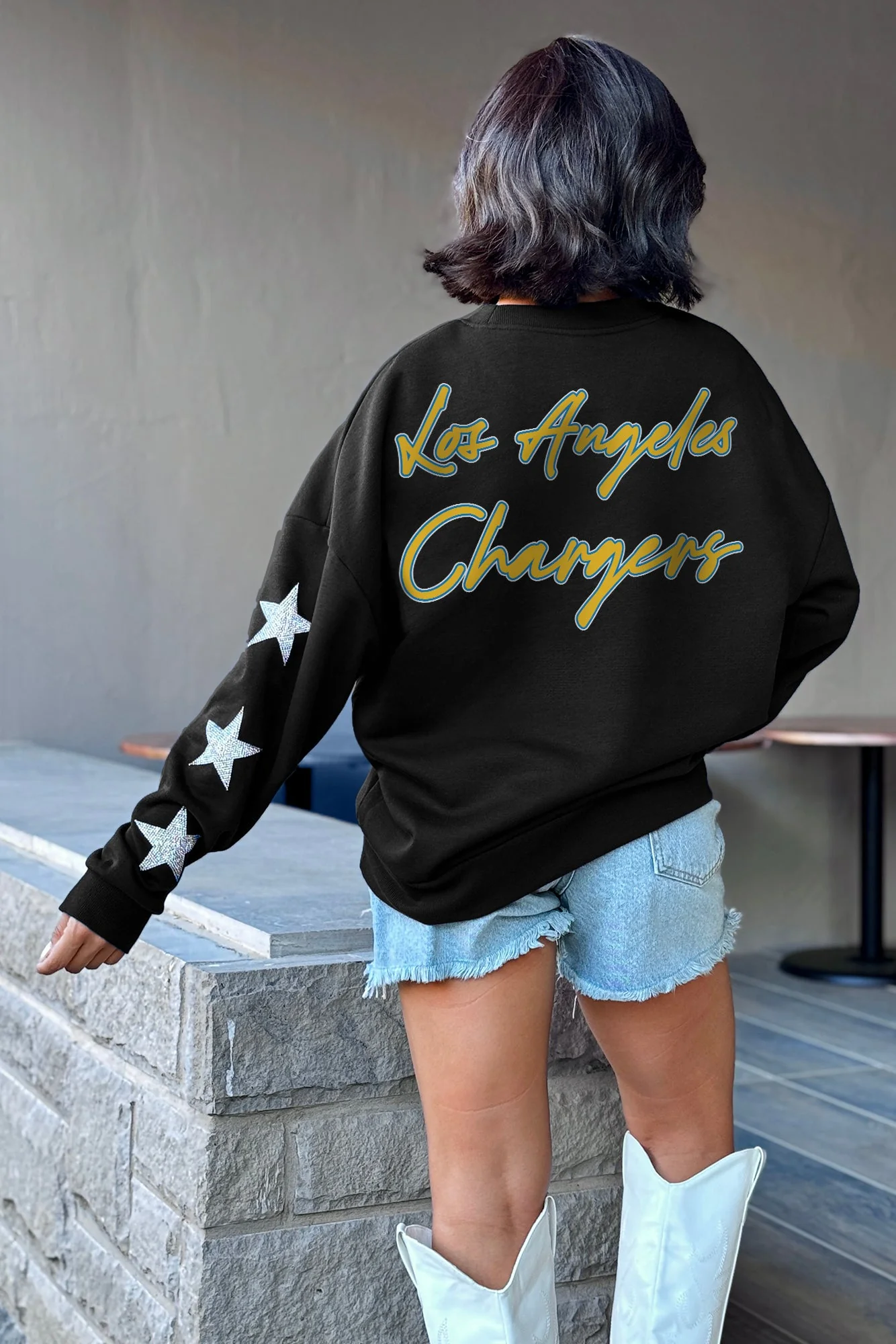 LOS ANGELES CHARGERS RADIANT ERadiant Energy Star-Sleeve Crewneck Pullover
