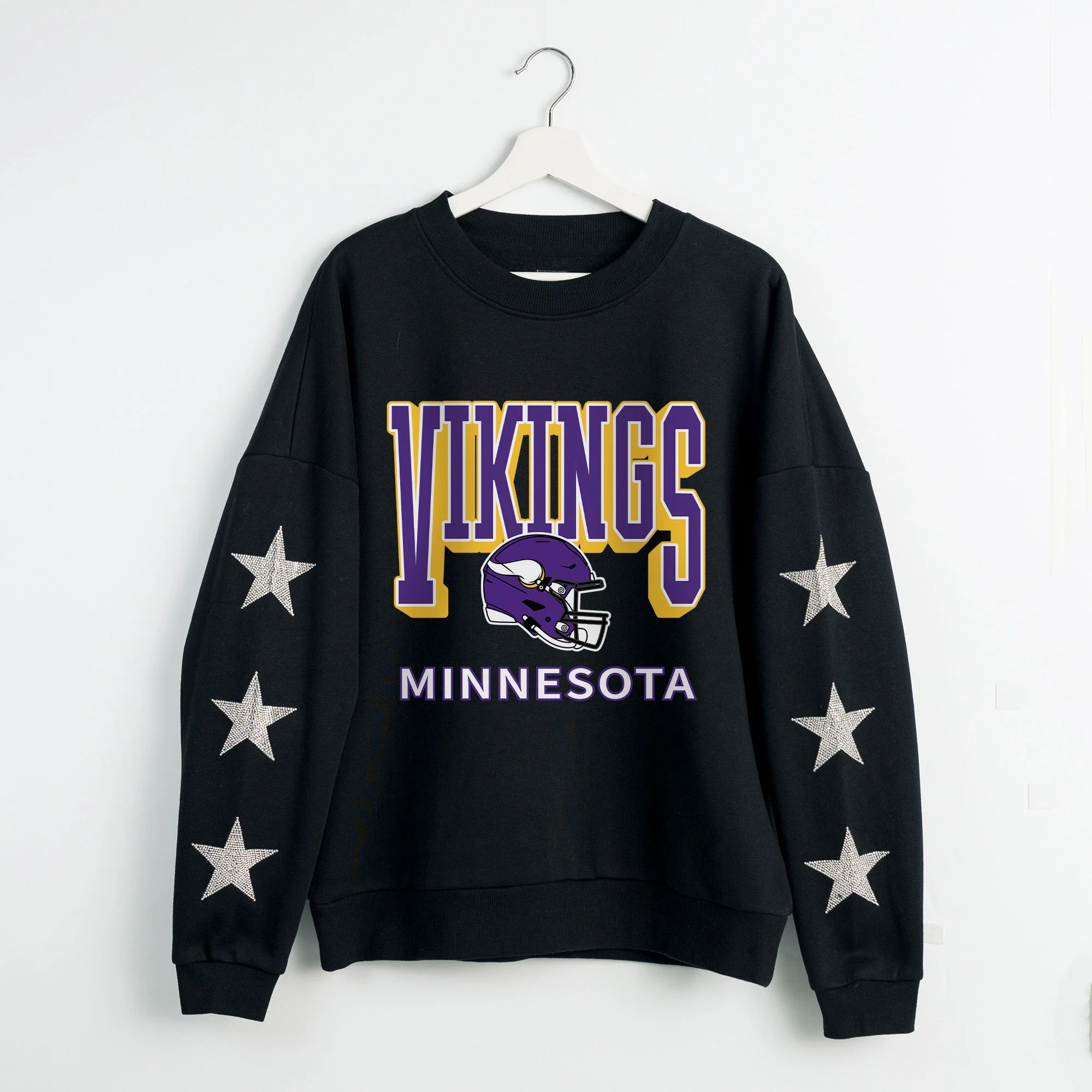 MINNESOTA VIKINGS PURE VICTORY STAR EMBELLISHED CREW SWEATSHIRT