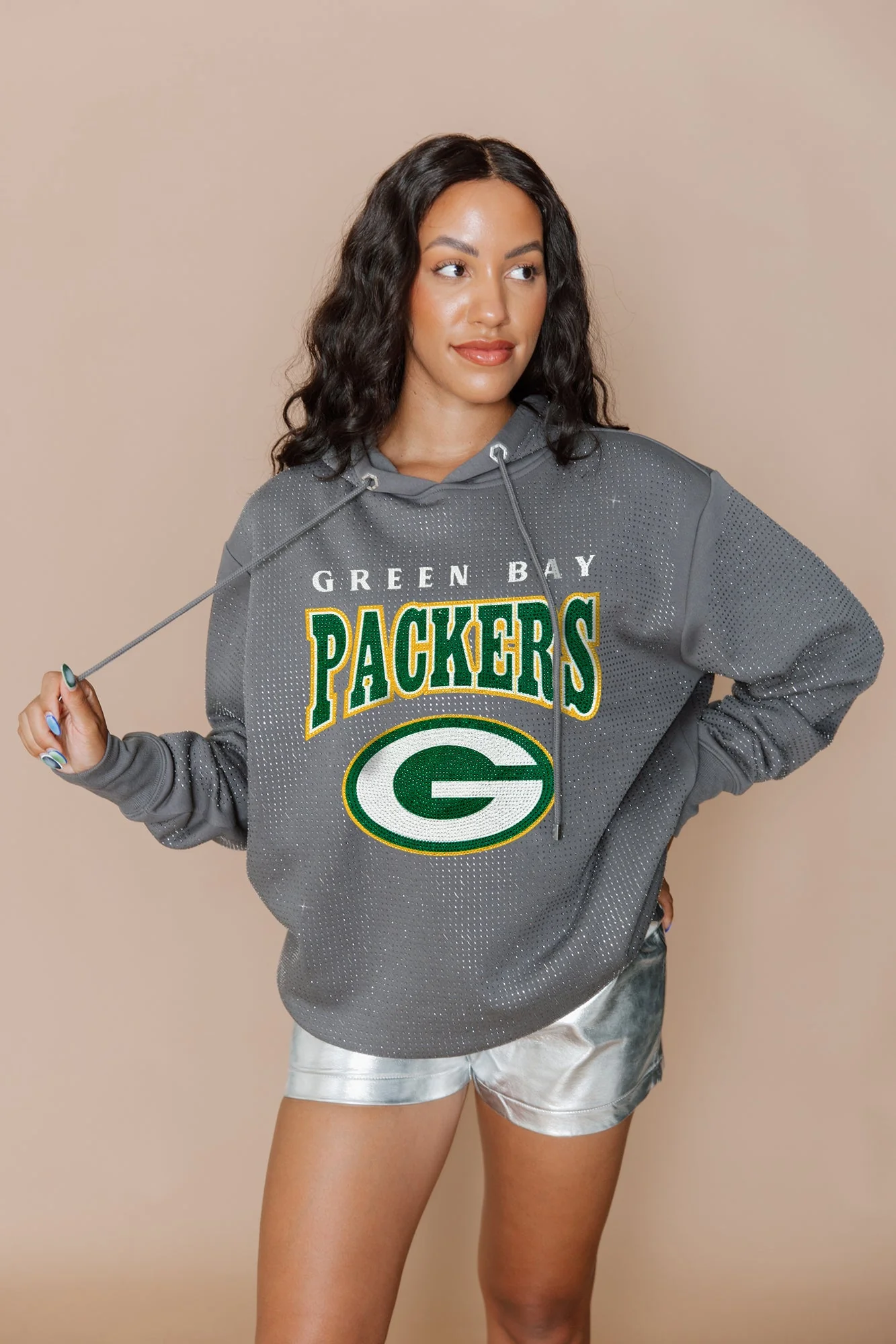 GREEN BAY PACKERS Sideline Shimmer Micro-Rhinestone Sweatshirt