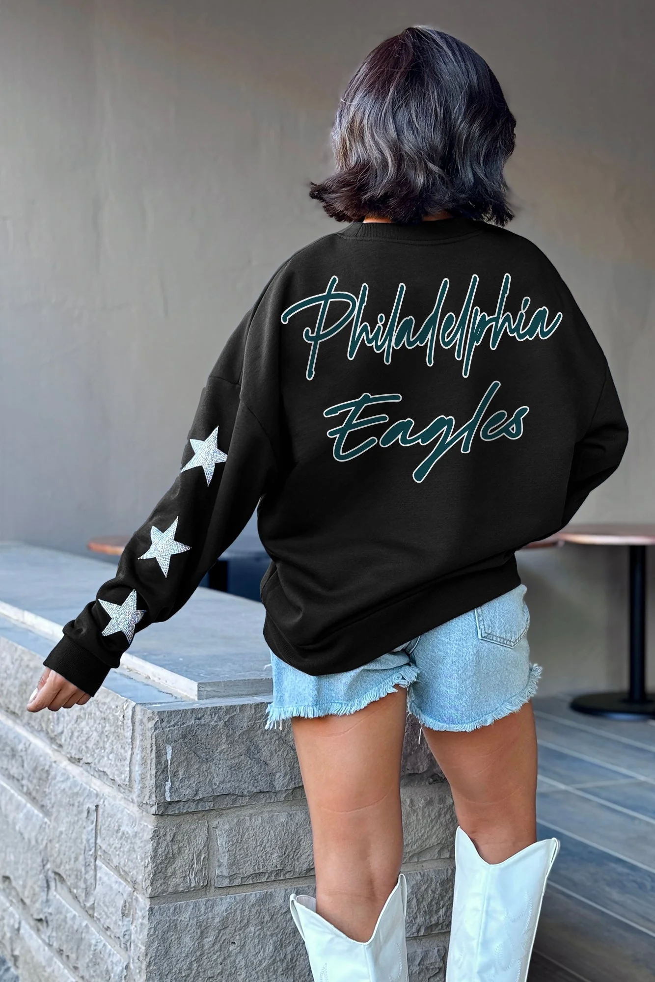 PHILADELPHIA EAGLES Radiant Energy Star-Sleeve Crewneck Pullover