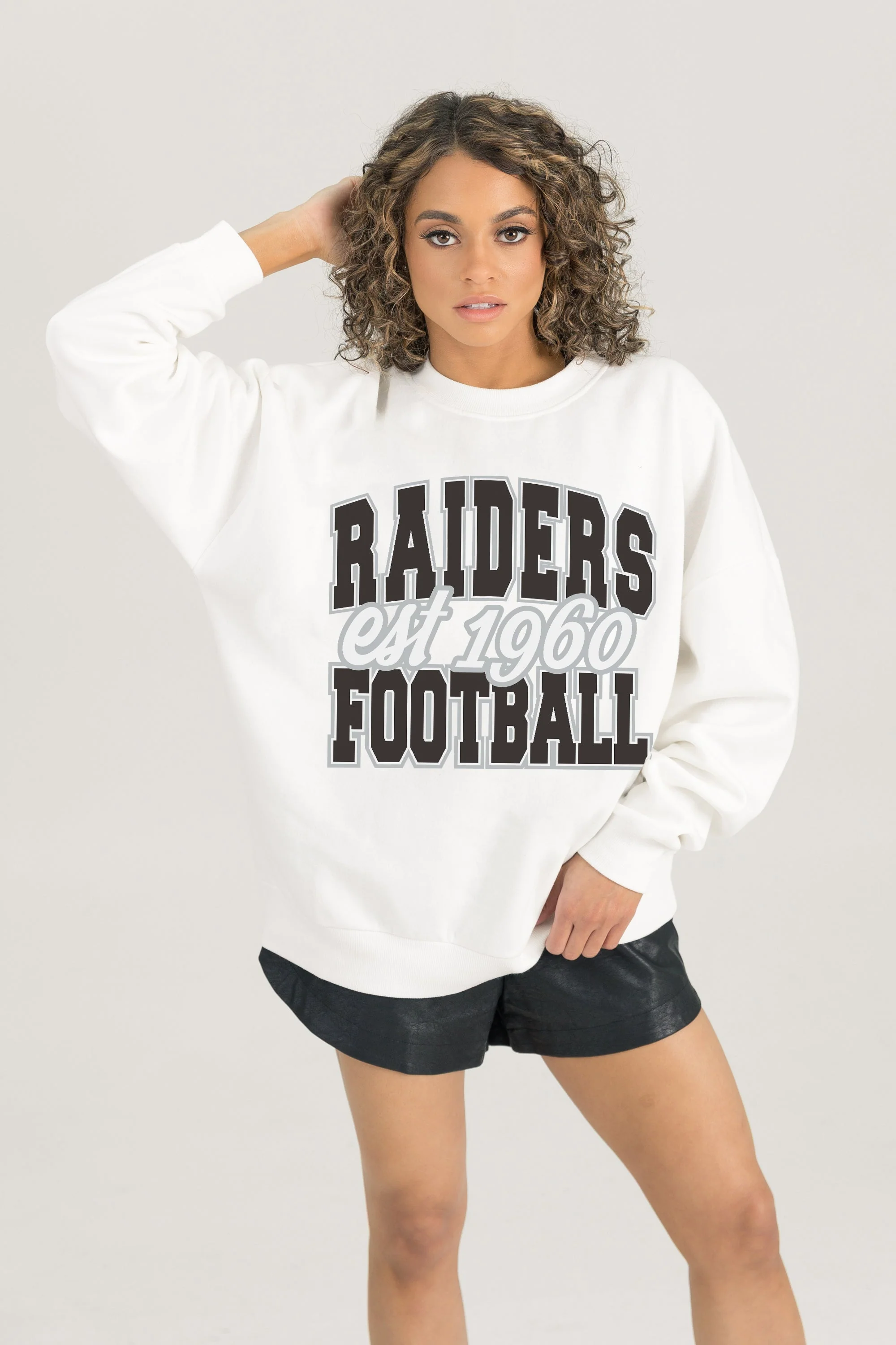 LAS VEGAS RAIDERS FADED FORMATION PREMIUM FLEECE CREWNECK PULLOVER