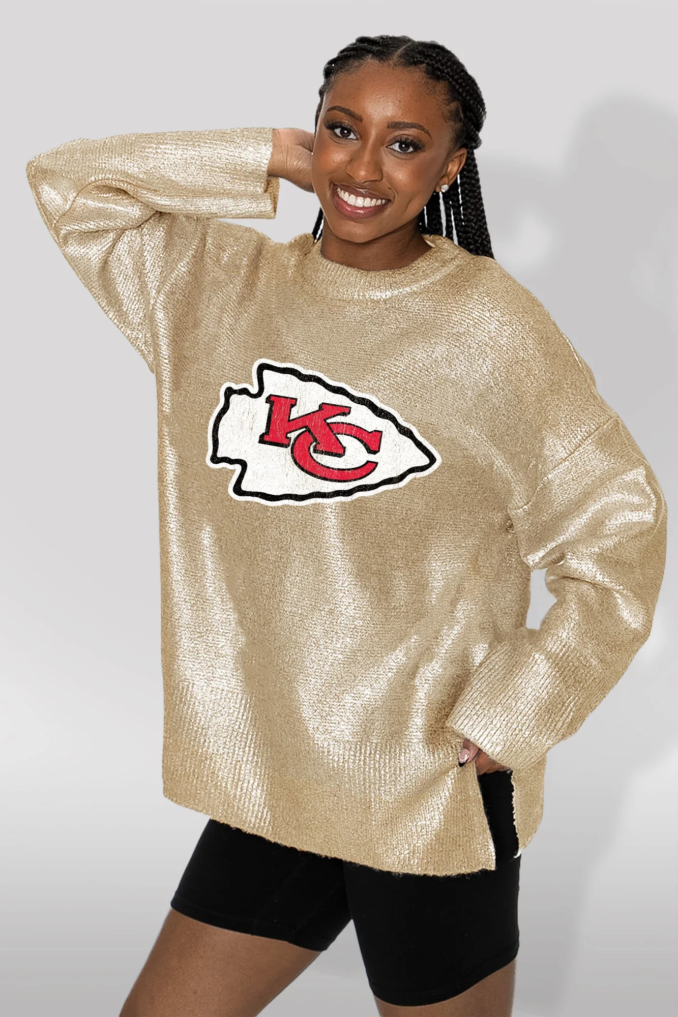 KANSAS CITY CHIEFS Shine Down Oversized Metallic Sweater