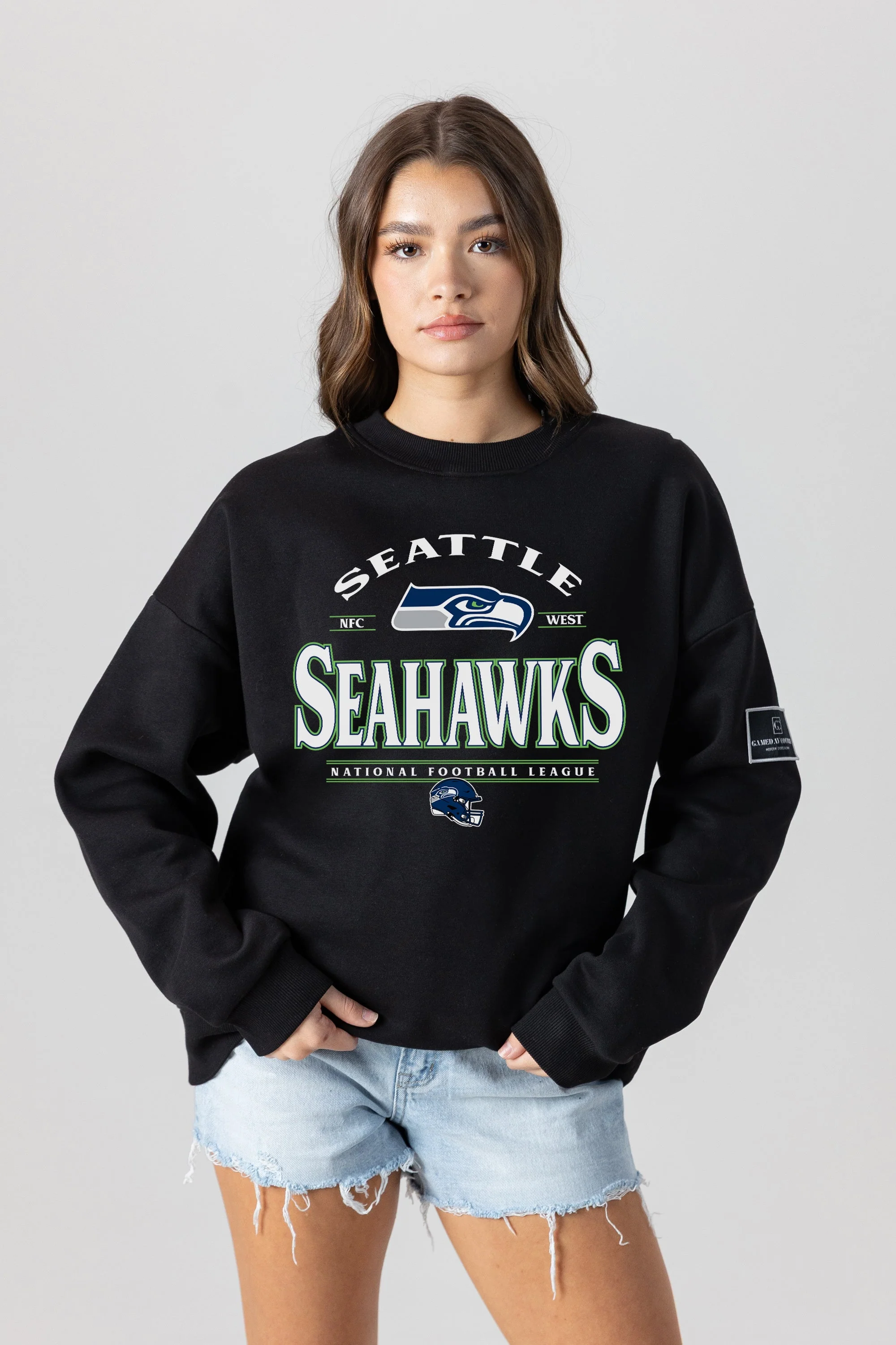 SEATTLE SEAHAWKS Players Only Fleece Drop-Shoulder Crew