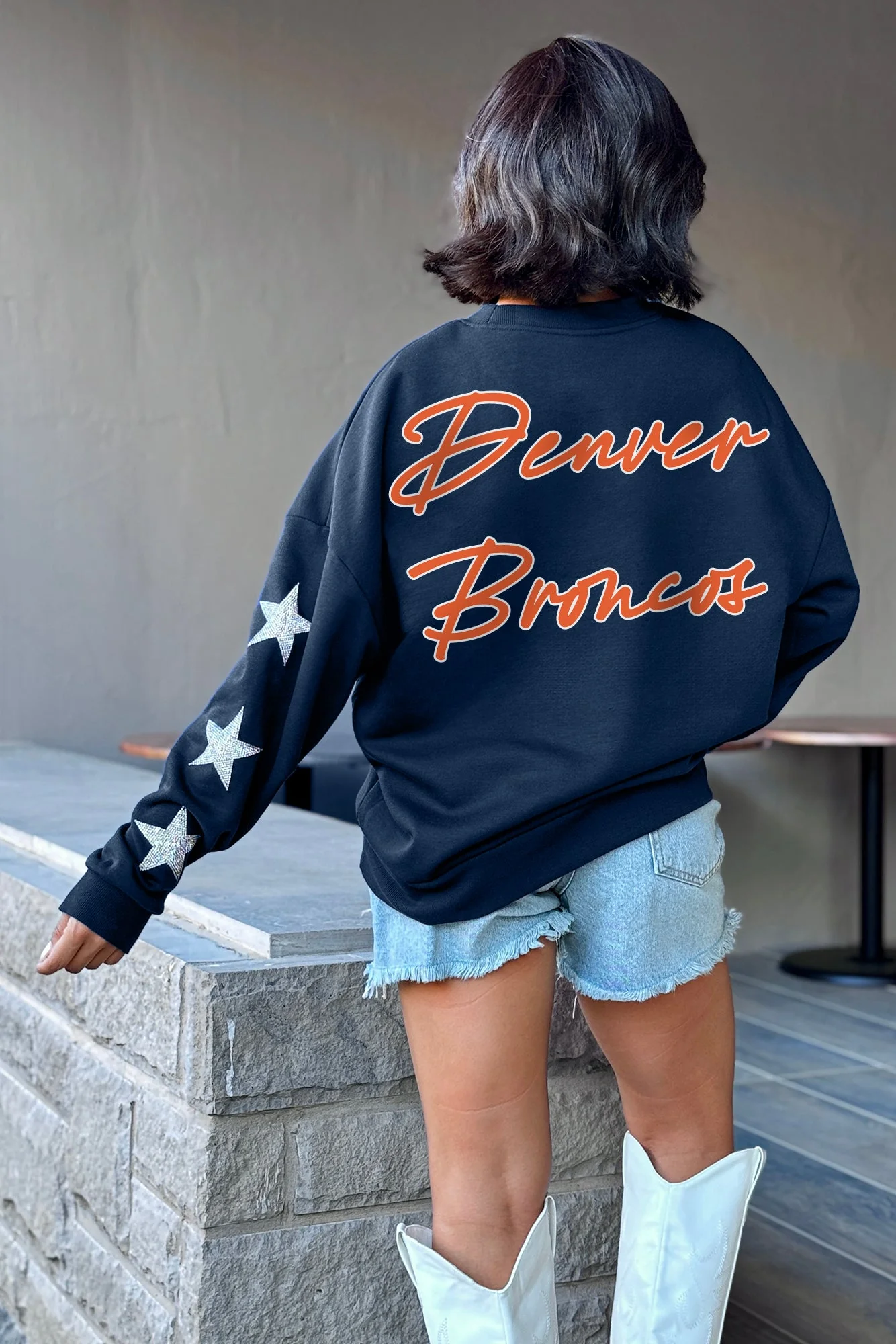 DENVER BRONCOS Radiant Energy Star-Sleeve Crewneck Pullover