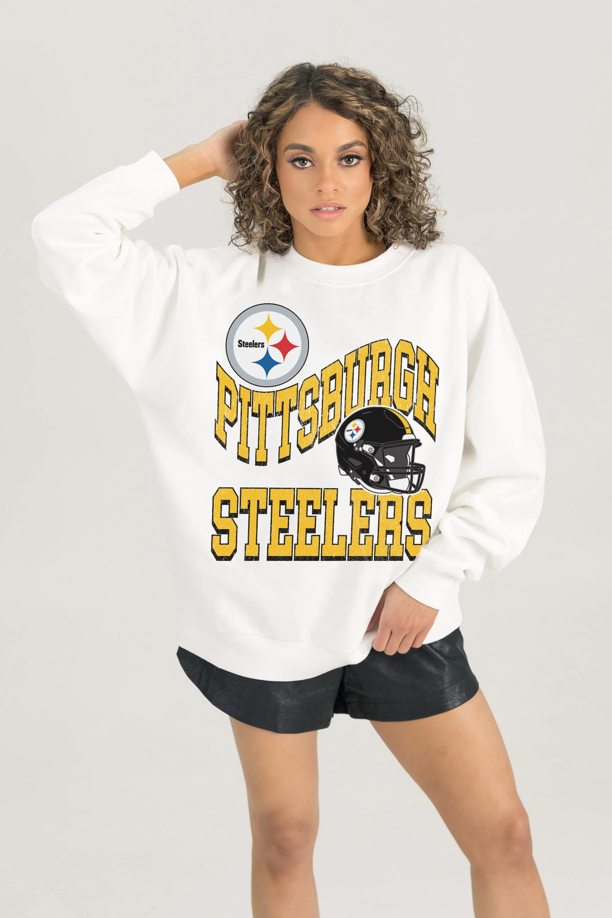 PITTSBURGH STEELERS HARD EARNED PREMIUM FLEECE CREWNECK PULLOVER