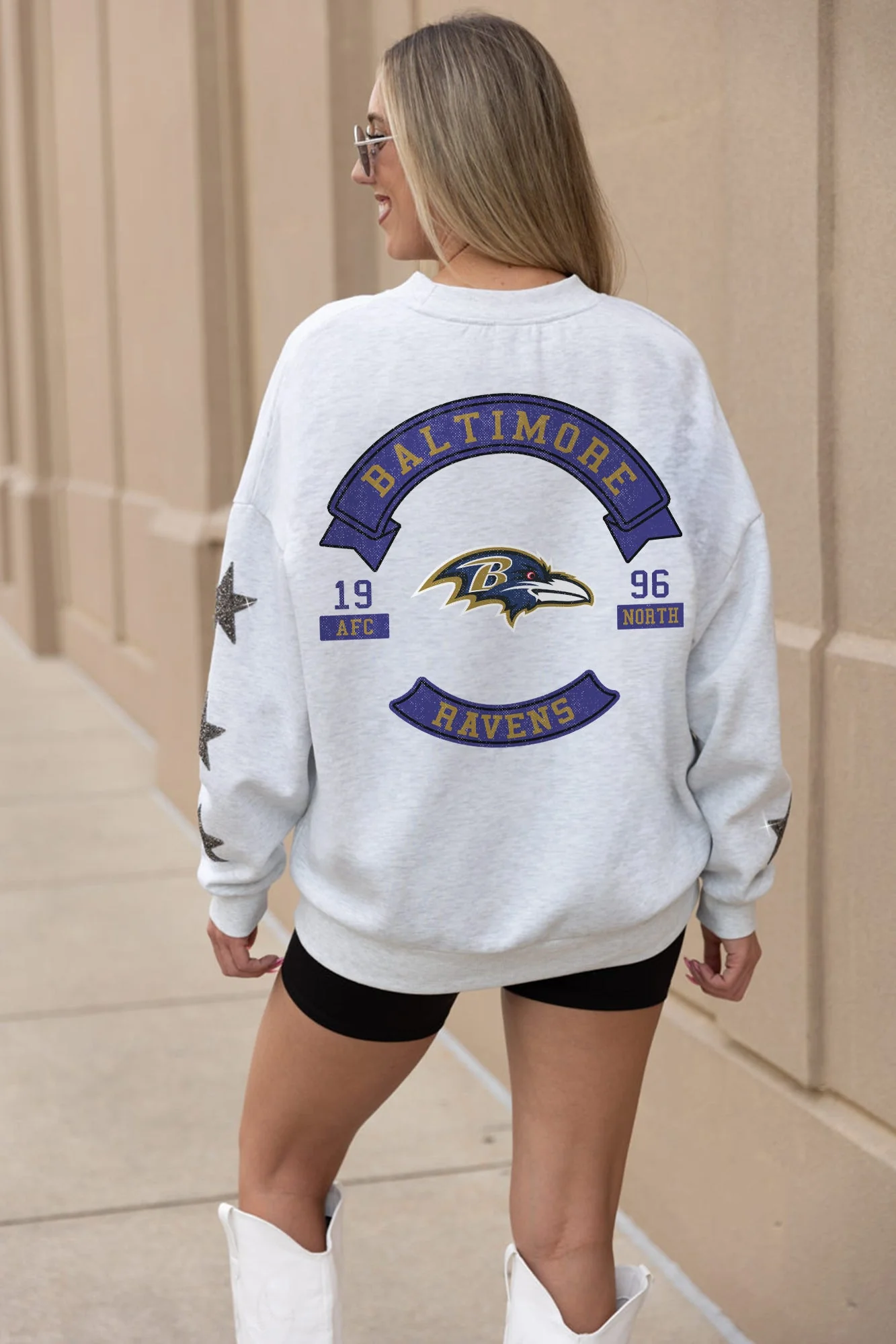 BALTIMORE RAVENS Ready For It Star-Sleeve Crewneck Pullover