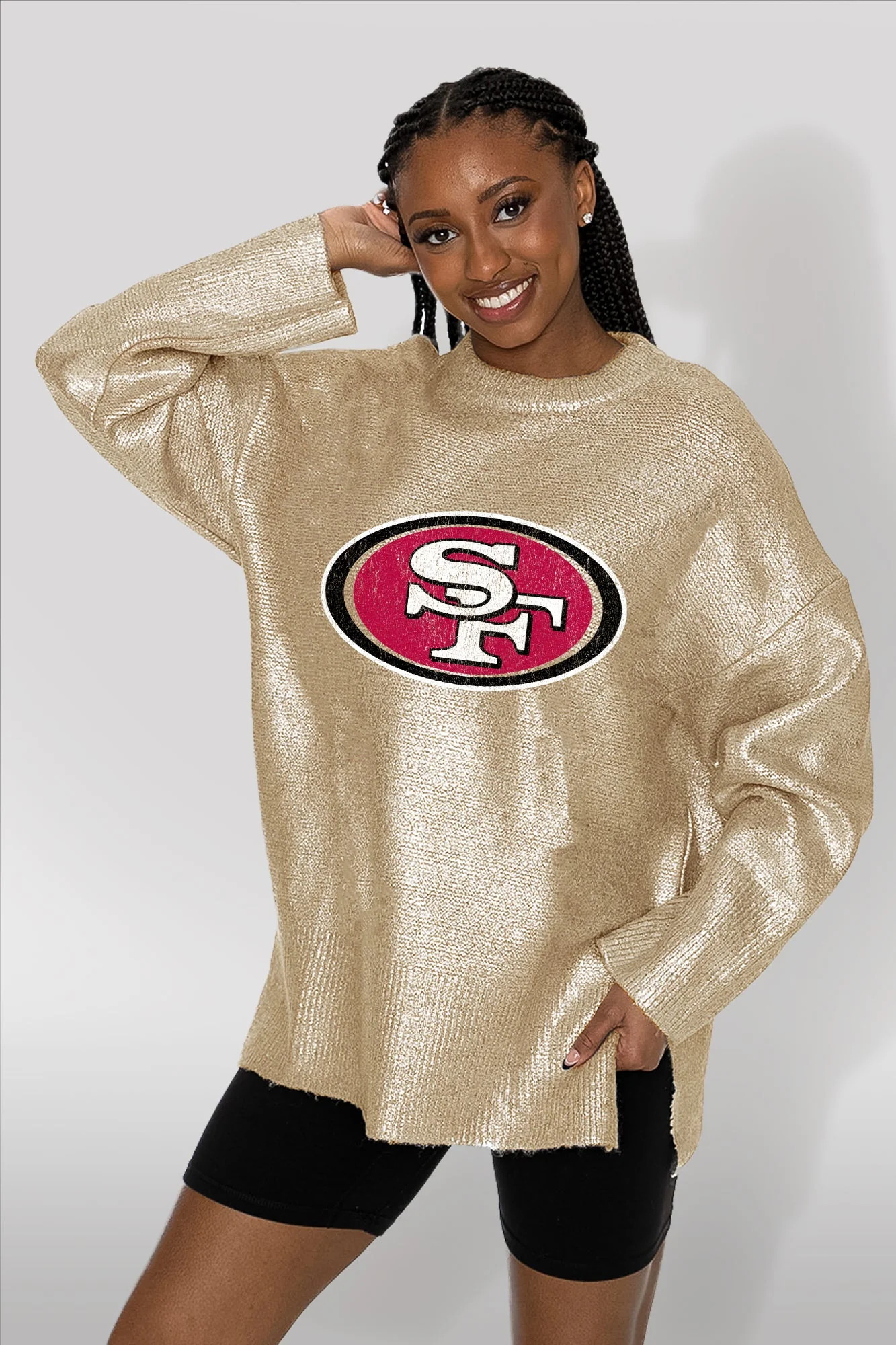 SAN FRANCISCO 49ERS Shine Down Oversized Metallic Sweater