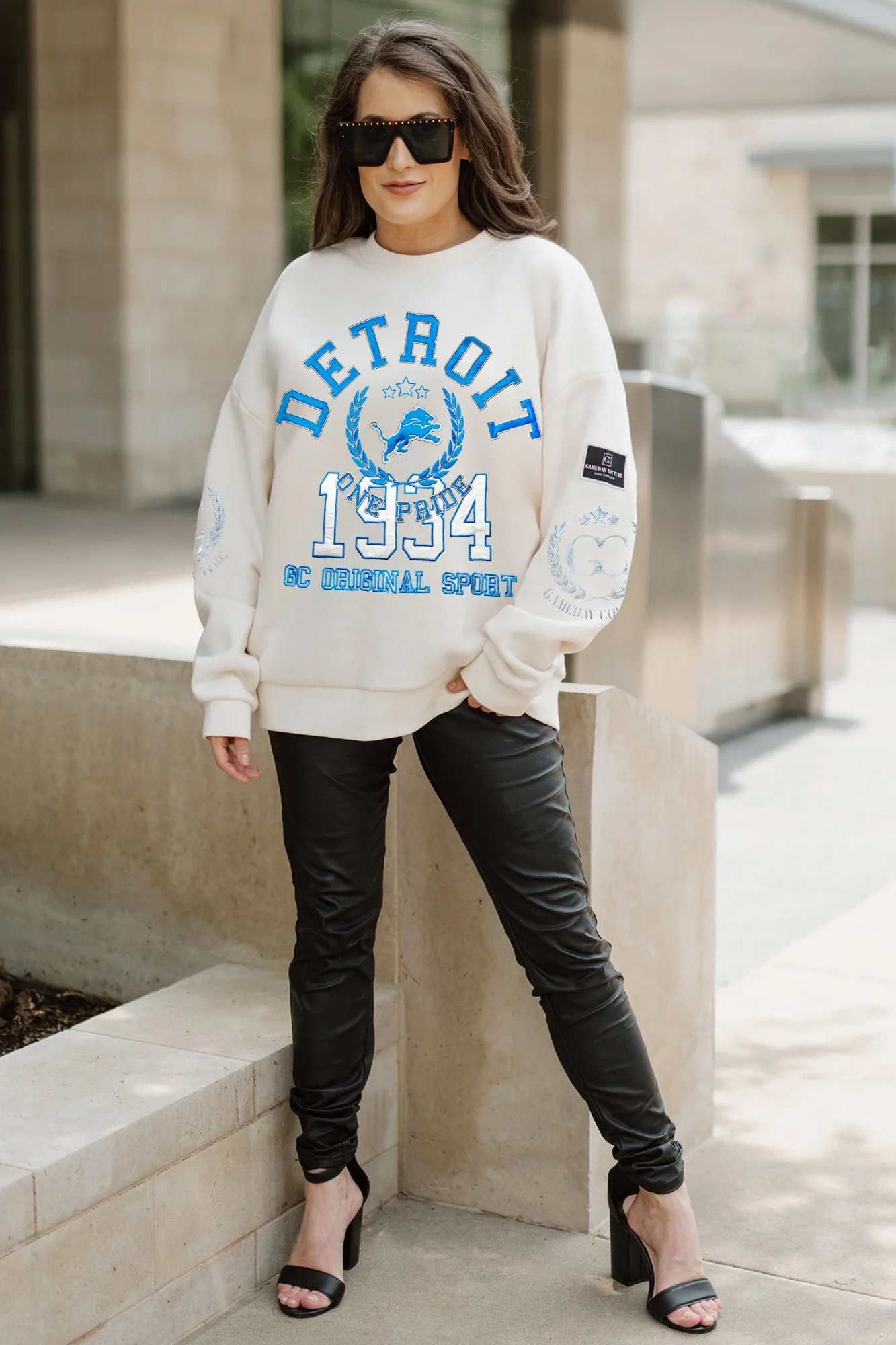 DETROIT LIONS Gameday Slay Fleece Drop-Shoulder Crewneck