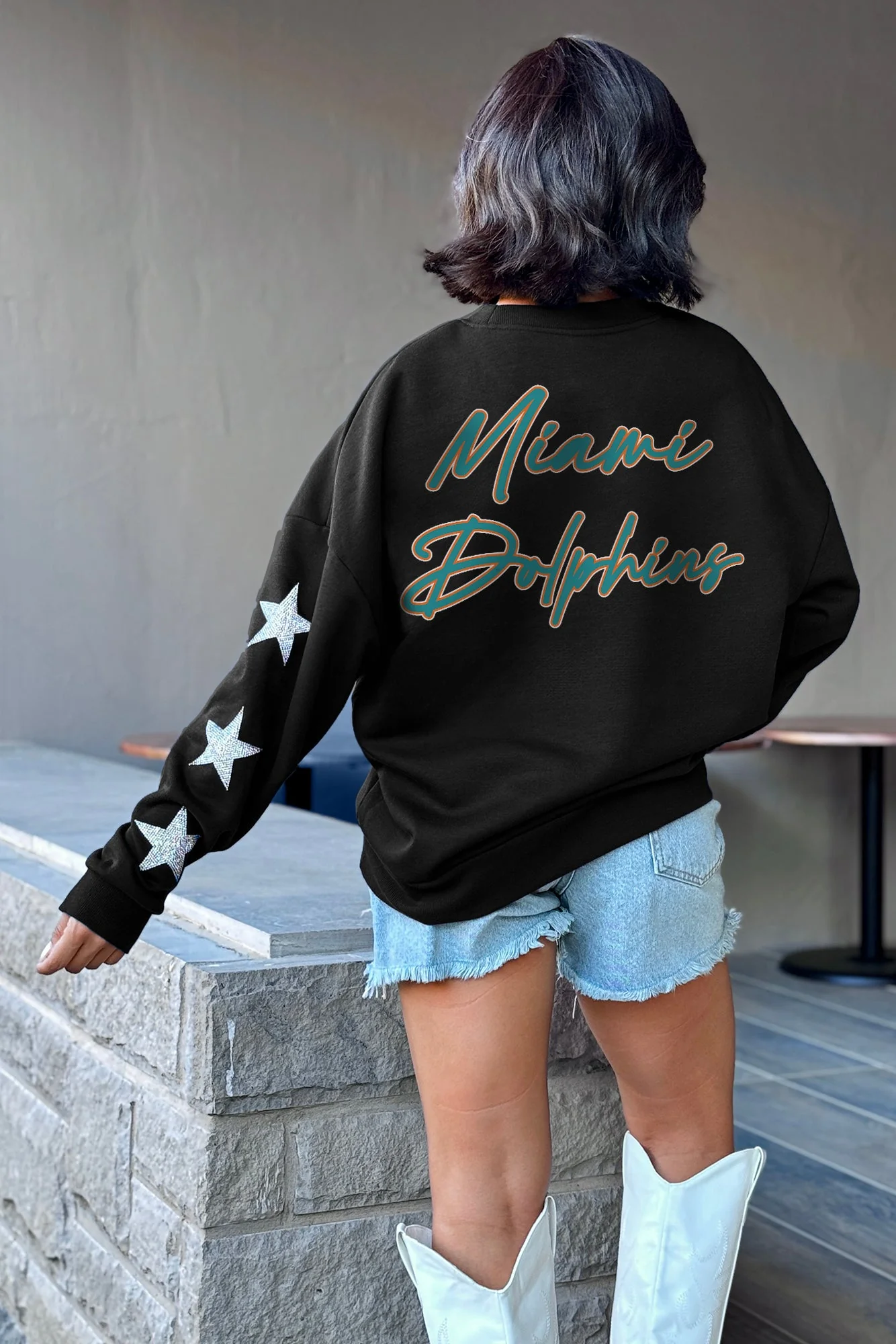 MIAMI DOLPHINS RADIANT ERadiant Energy Star-Sleeve Crewneck Pullover