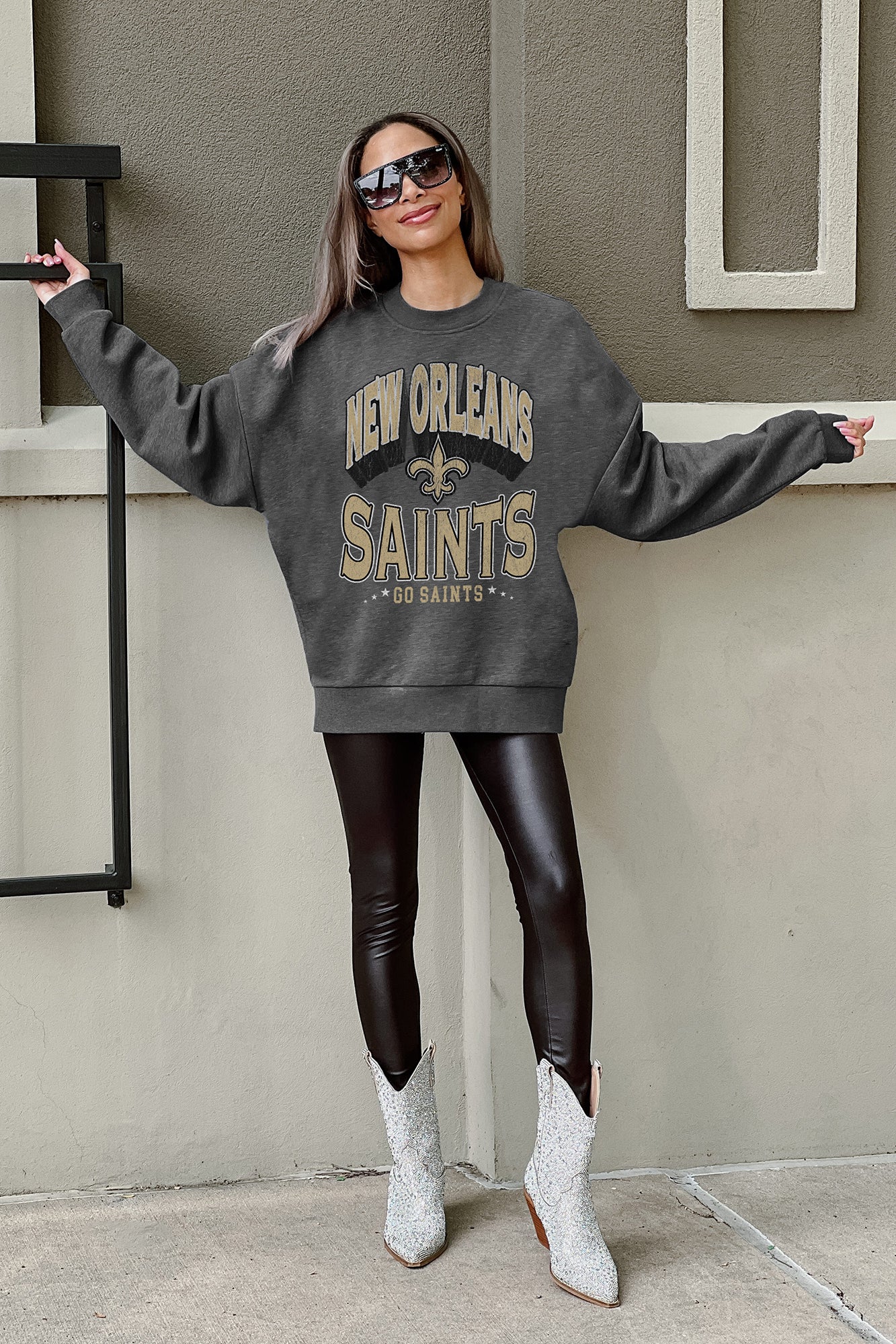 NEW ORLEANS SAINTS Long Weekend Fleece Crewneck Pullover