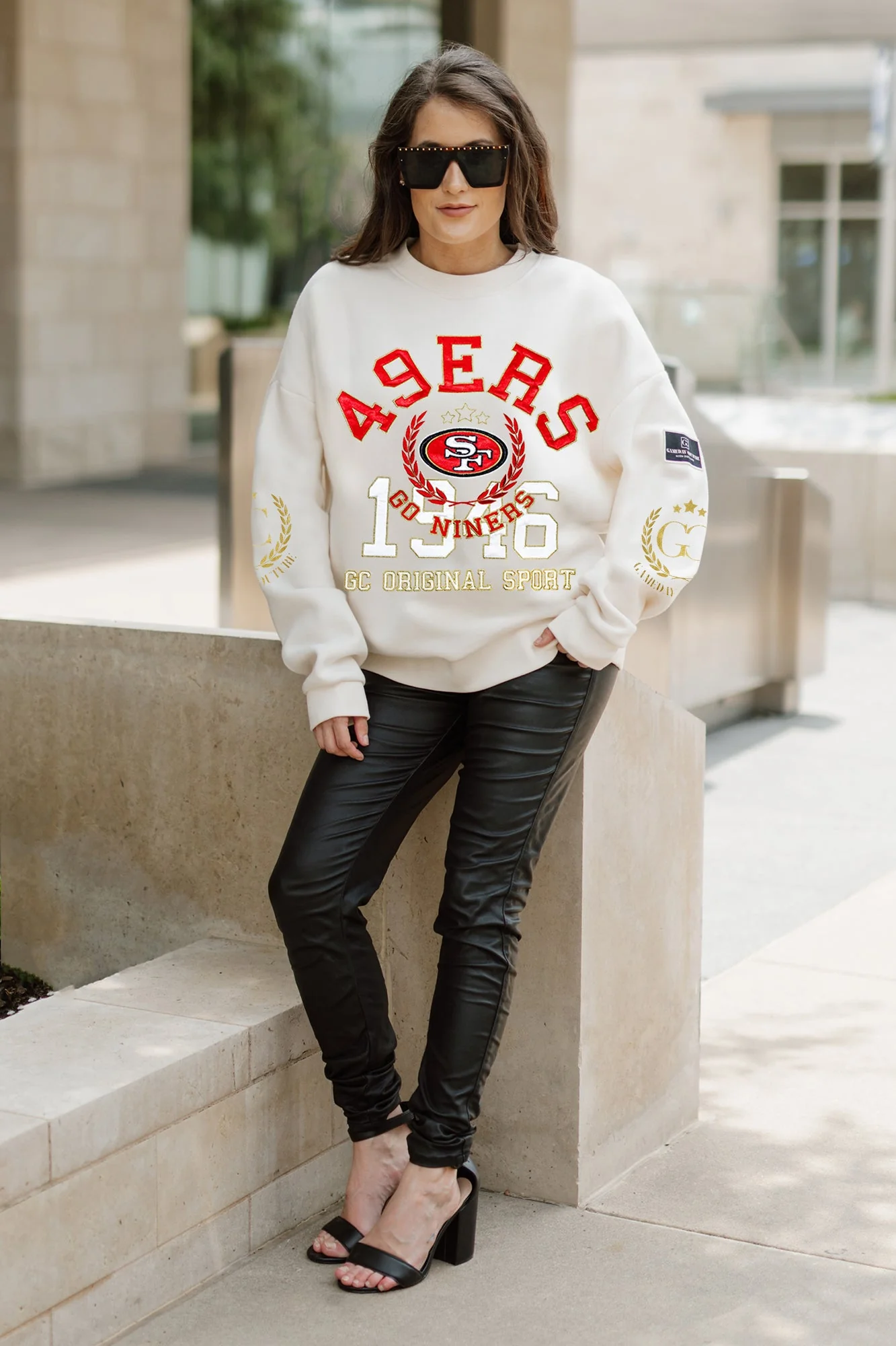 SAN FRANCISCO 49ERS Gameday Slay Fleece Drop-Shoulder Crewneck