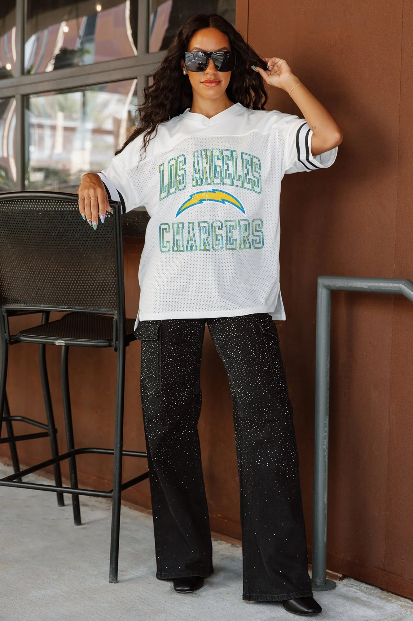 LOS ANGELES CHARGERS A Step Ahead Oversized Mesh Tee