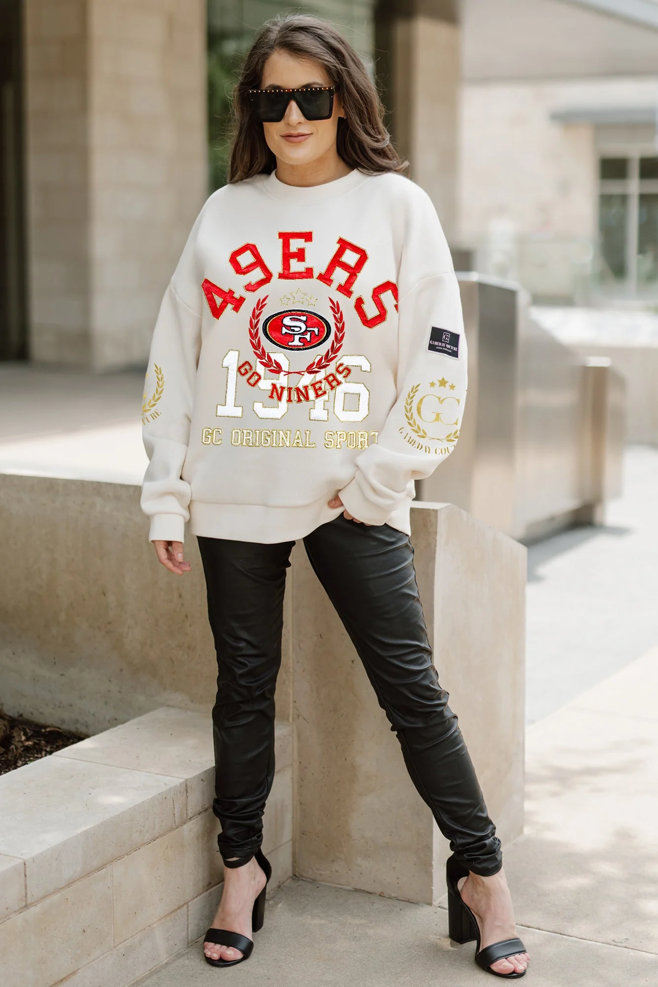 SAN FRANCISCO 49ERS Gameday Slay Fleece Drop-Shoulder Crewneck