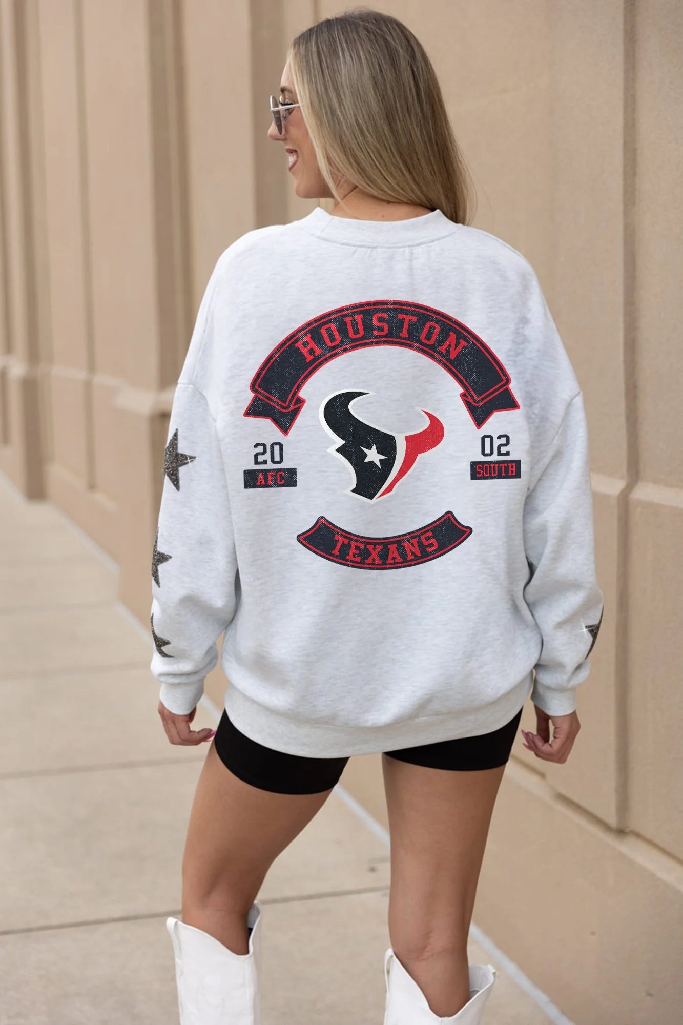 HOUSTON TEXANS Ready For It Star-Sleeve Crewneck Pullover