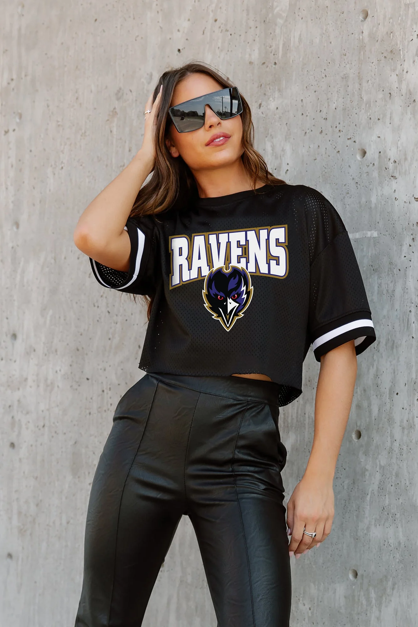 BALTIMORE RAVENS Automatic Down Lightweight Striped Sleeve Top