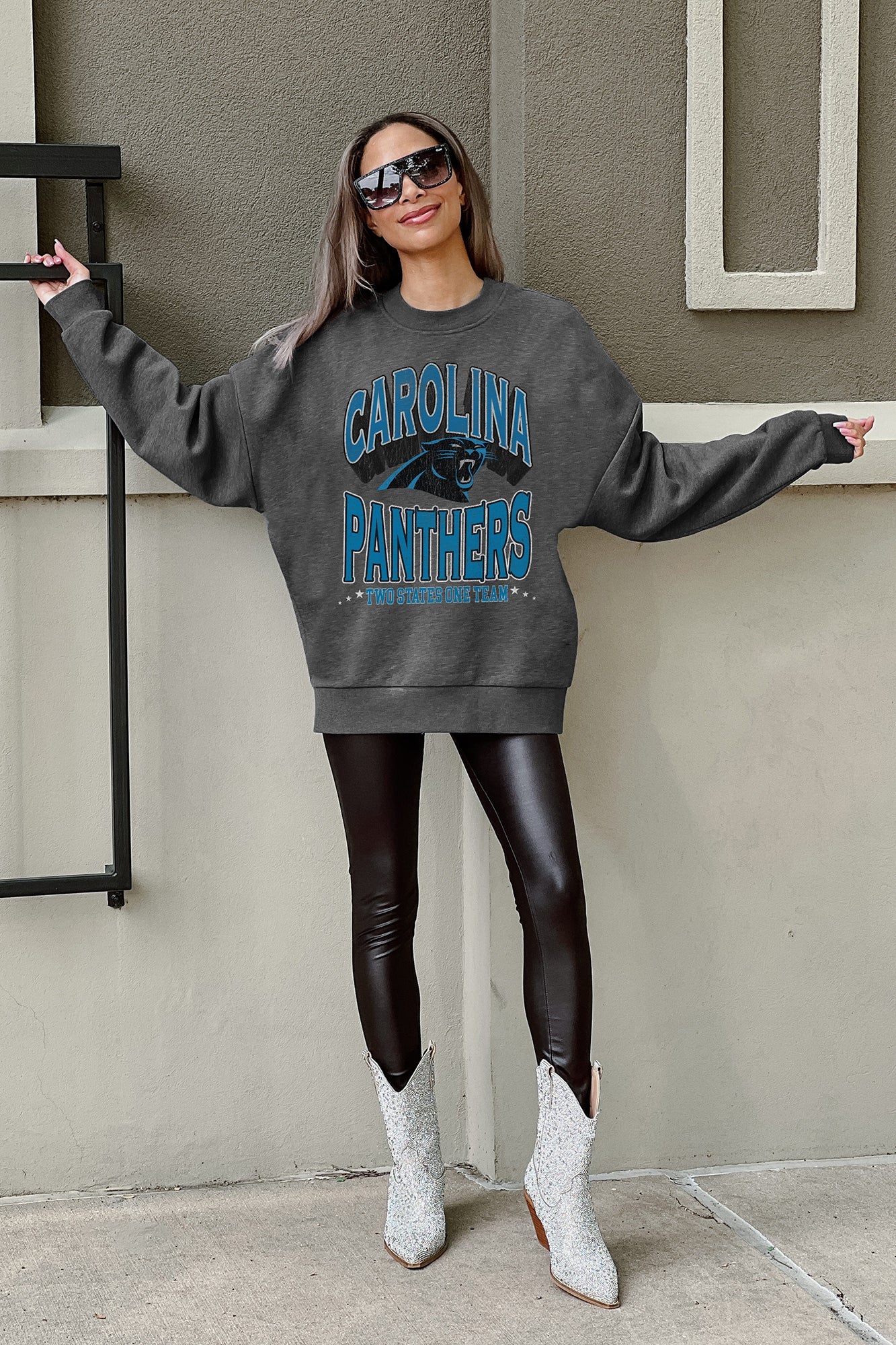 CAROLINA PANTHERS Long Weekend Fleece Crewneck Pullover