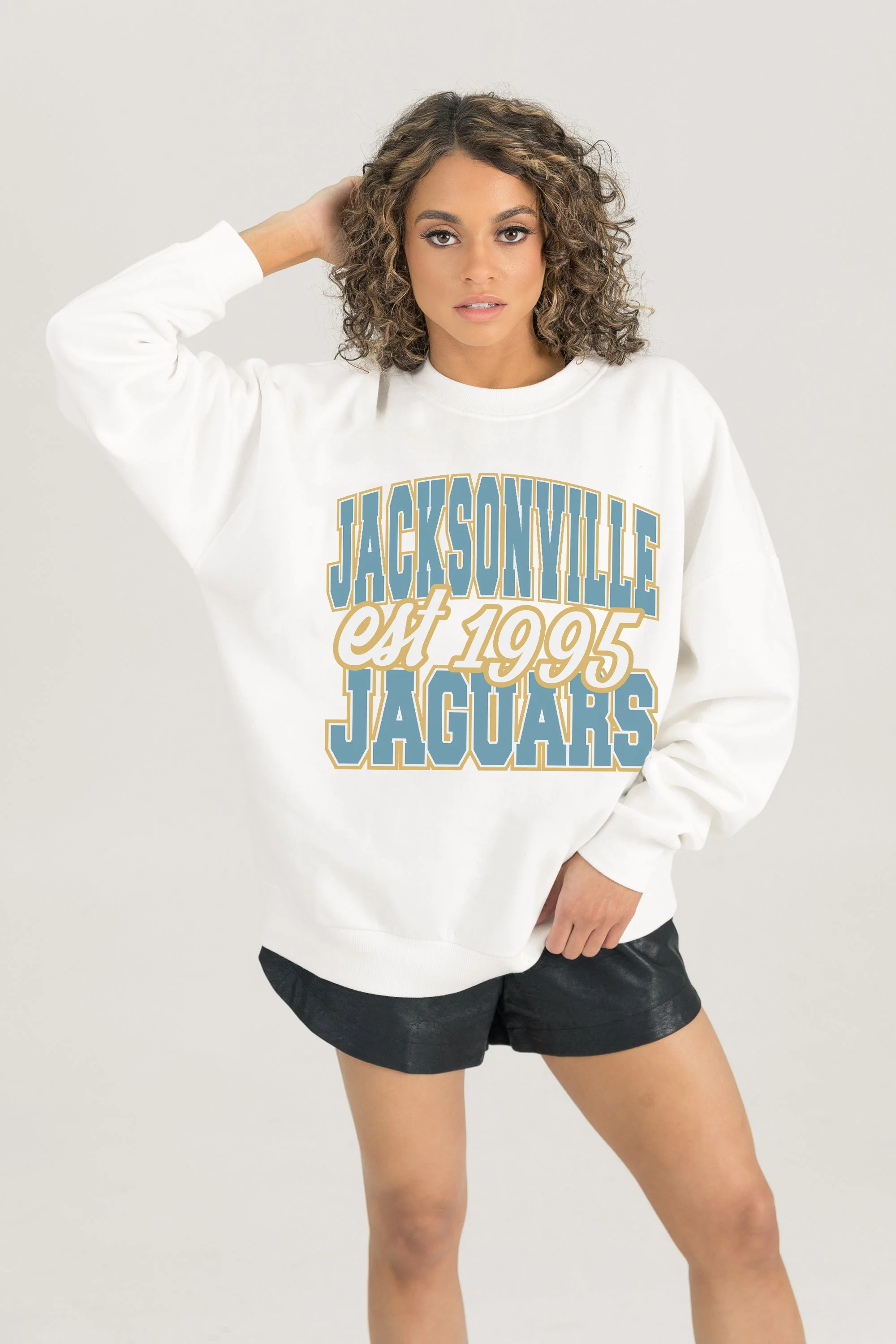 JACKSONVILLE JAGUARS FADED FORMATION PREMIUM FLEECE CREWNECK PULLOVER