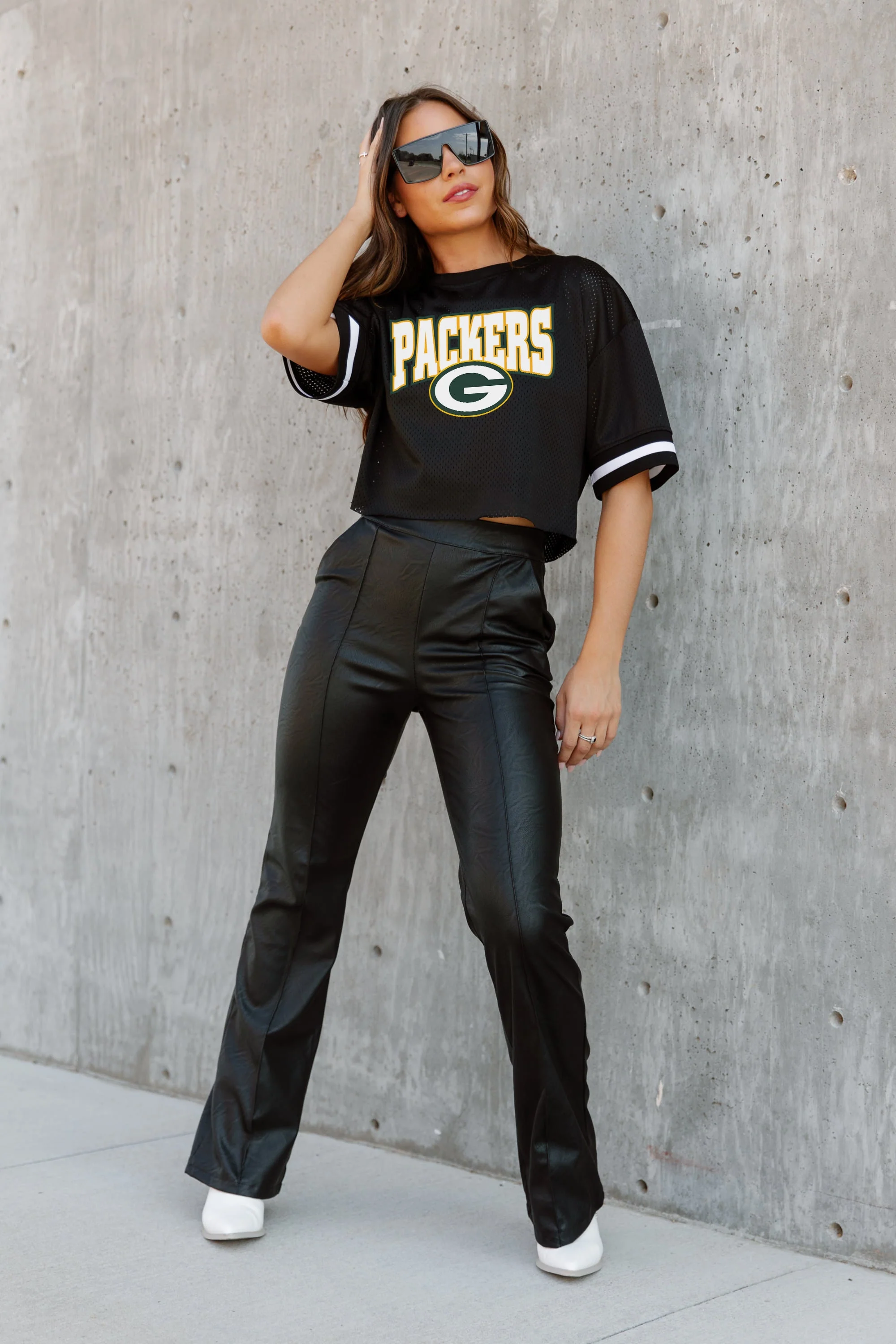 GREEN BAY PACKERS Automatic Down Lightweight Striped Sleeve Top