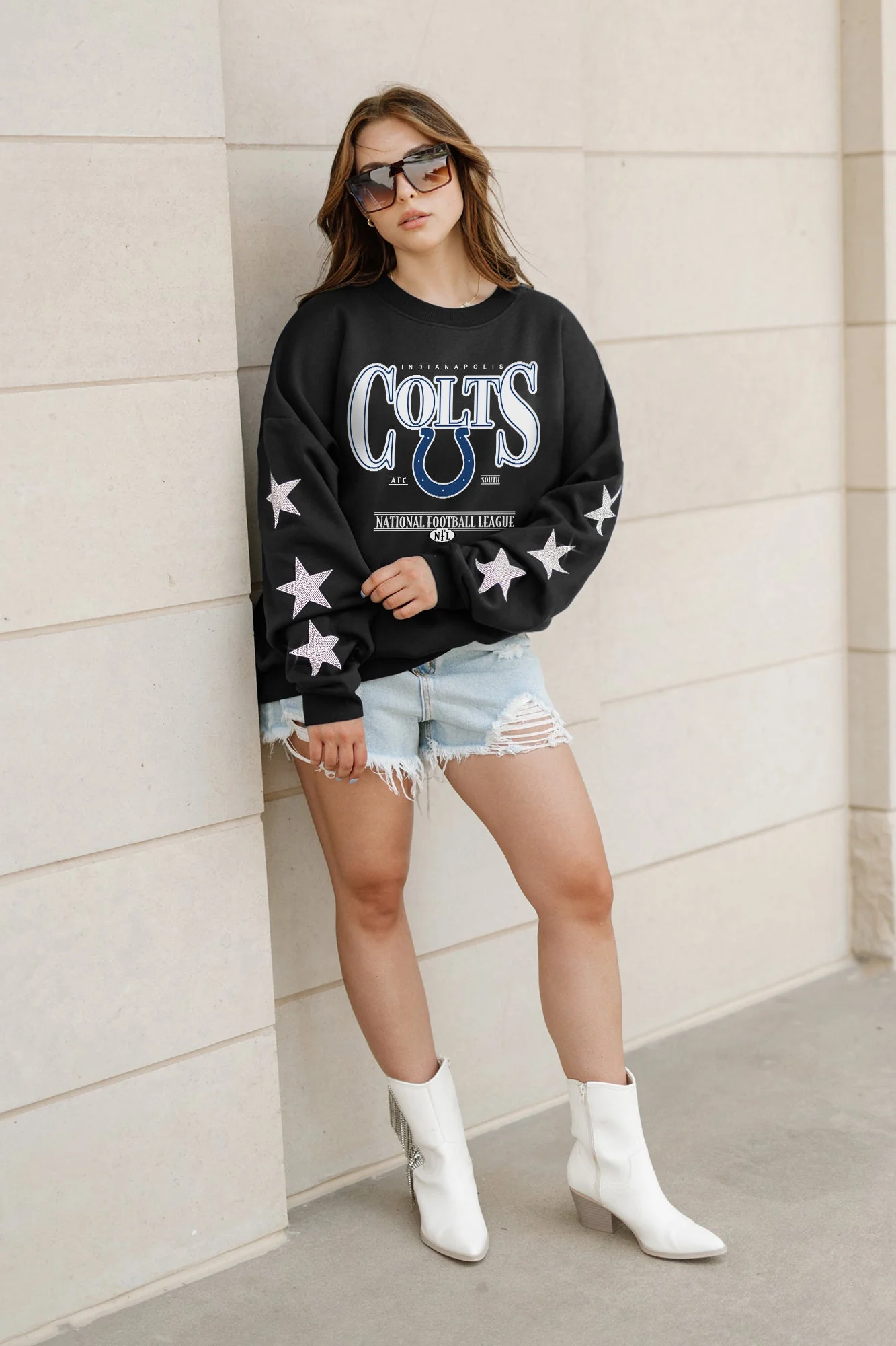 INDIANAPOLIS COLTS Gameday Glimmer Embellished Star-Sleeve Pullover