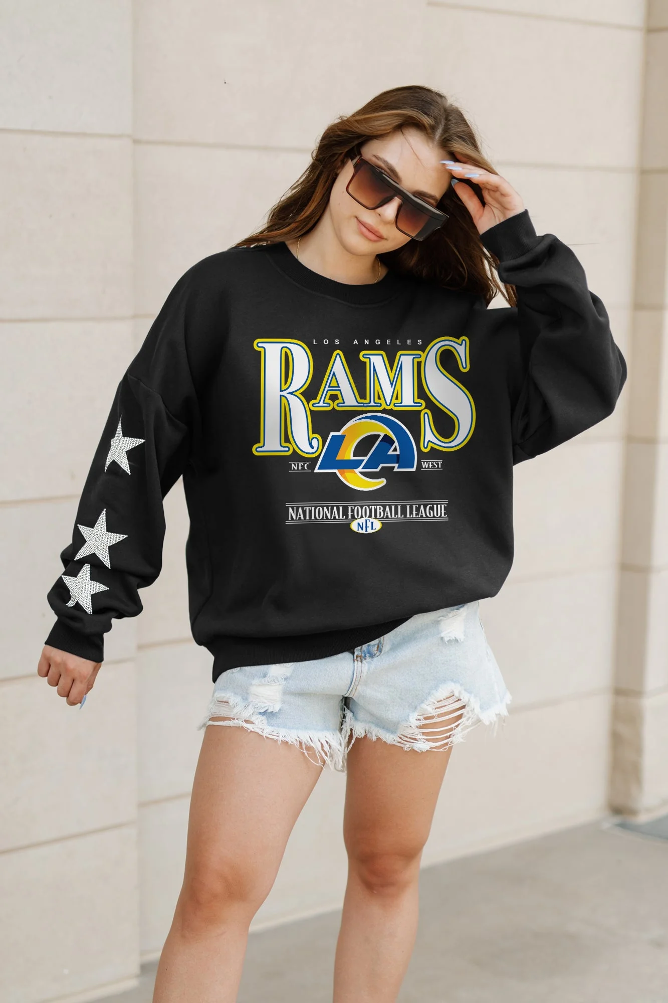 LOS ANGELES RAMS Gameday Glimmer Embellished Star-Sleeve Pullover