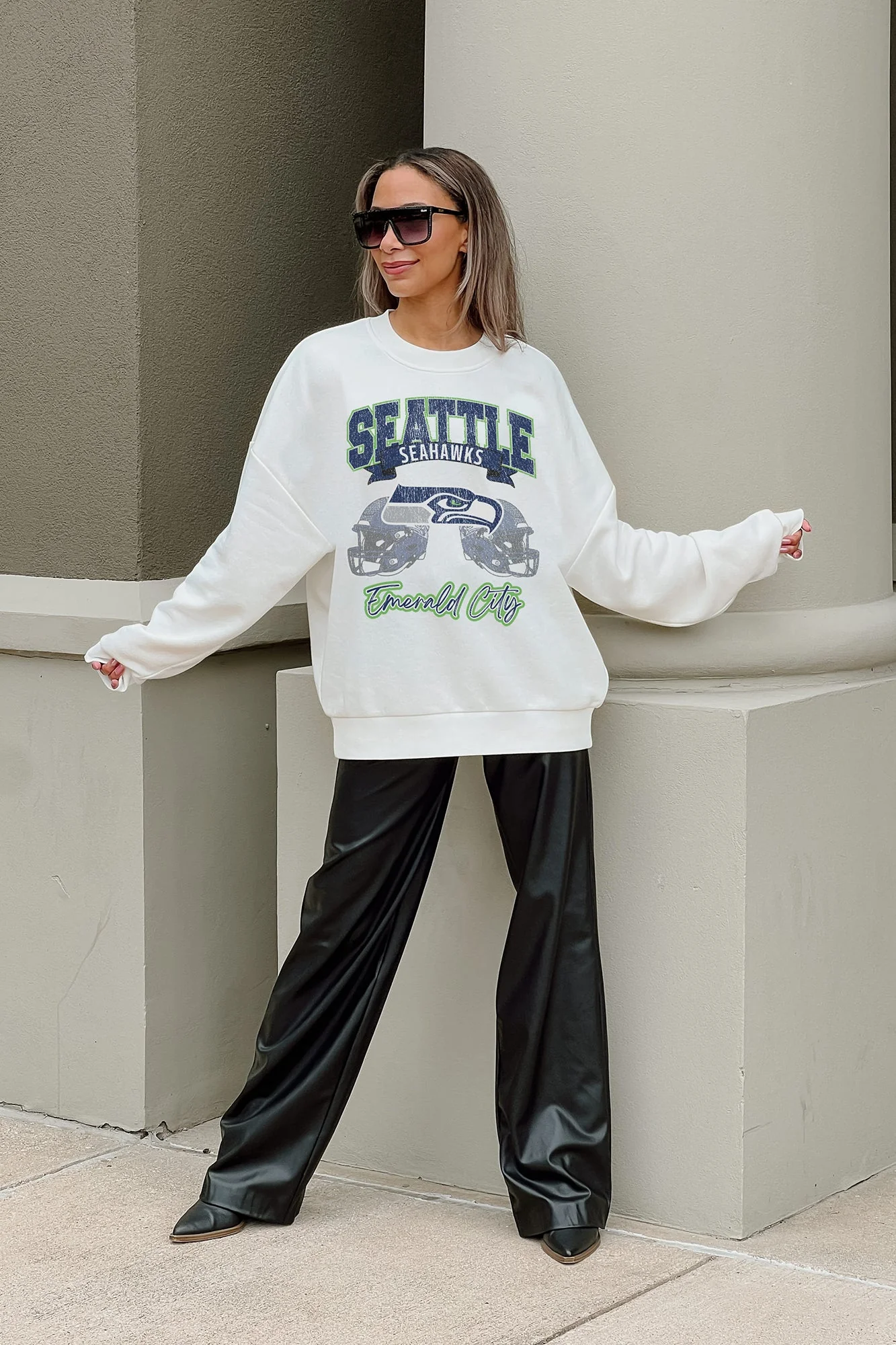 SEATTLE SEAHAWKS Passing Time Fleece Crewneck Pullover