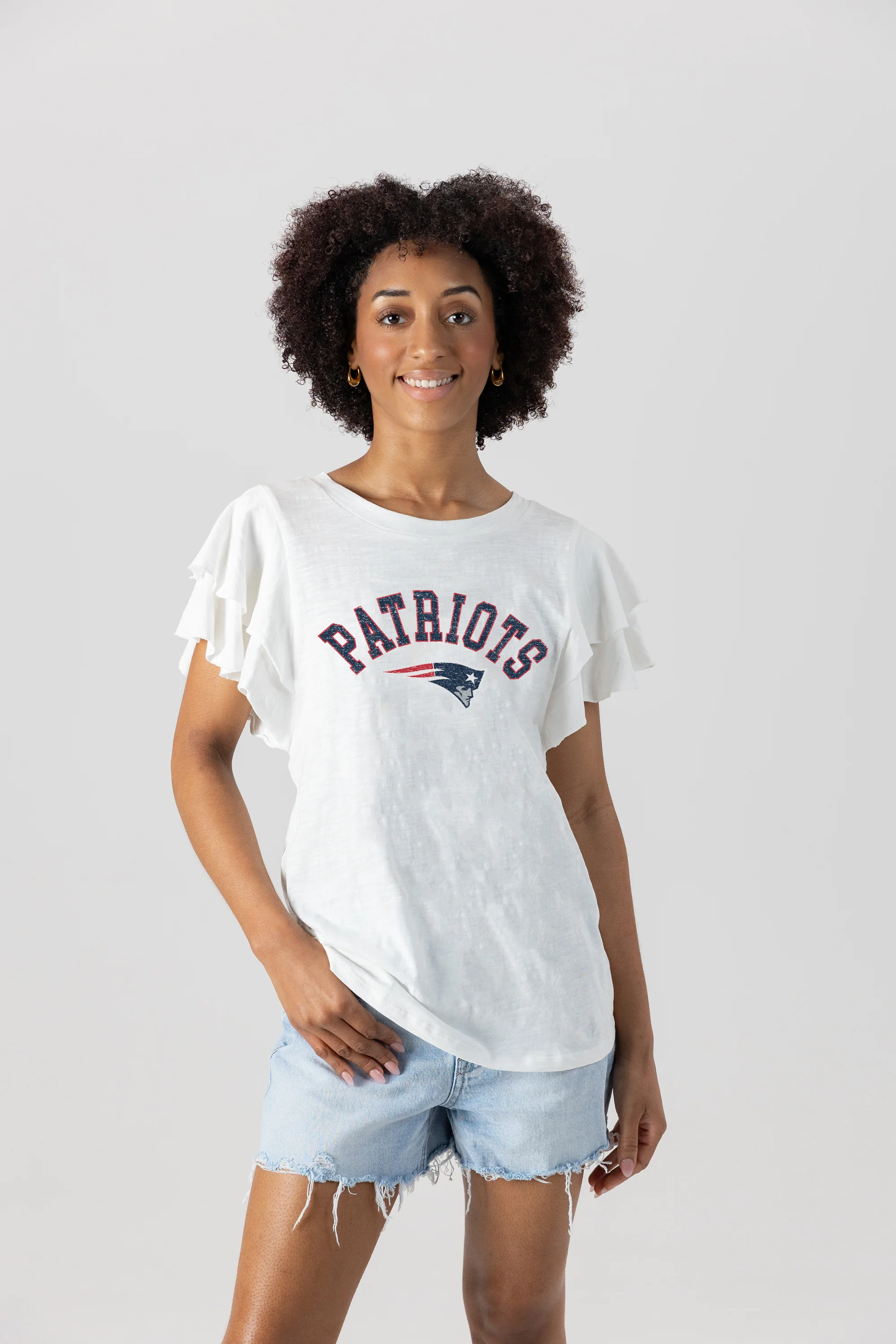 NEW ENGLAND PATRIOTS Valkyrie Ruffle-Sleeve Knit Top