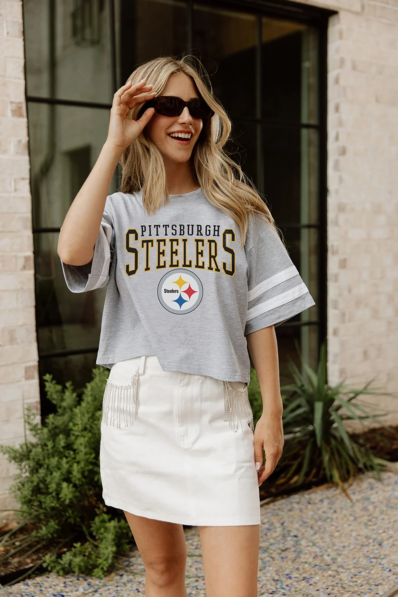 PITTSBURGH STEELERS Gridiron Glam Crop Tee With Striped Detail