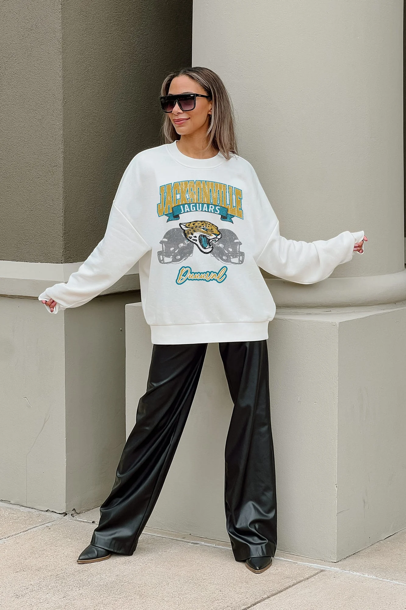 JACKSONVILLE JAGUARS Passing Time Fleece Crewneck Pullover