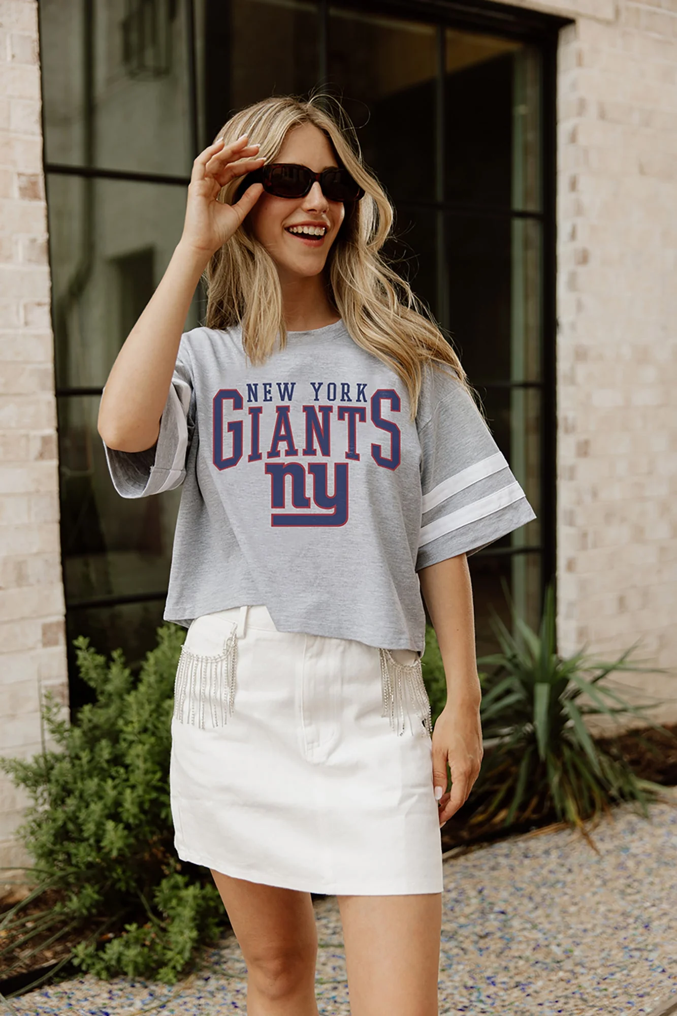 NEW YORK GIANTS Gridiron Glam Crop Tee With Striped Detail