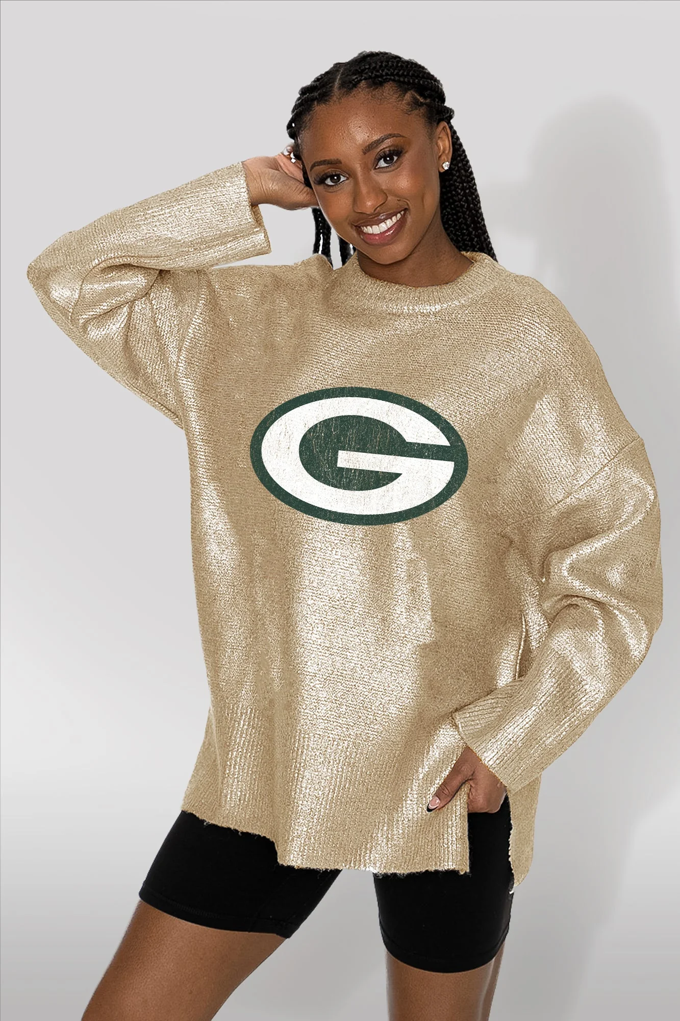 GREEN BAY PACKERS Shine Down Oversized Metallic Sweater