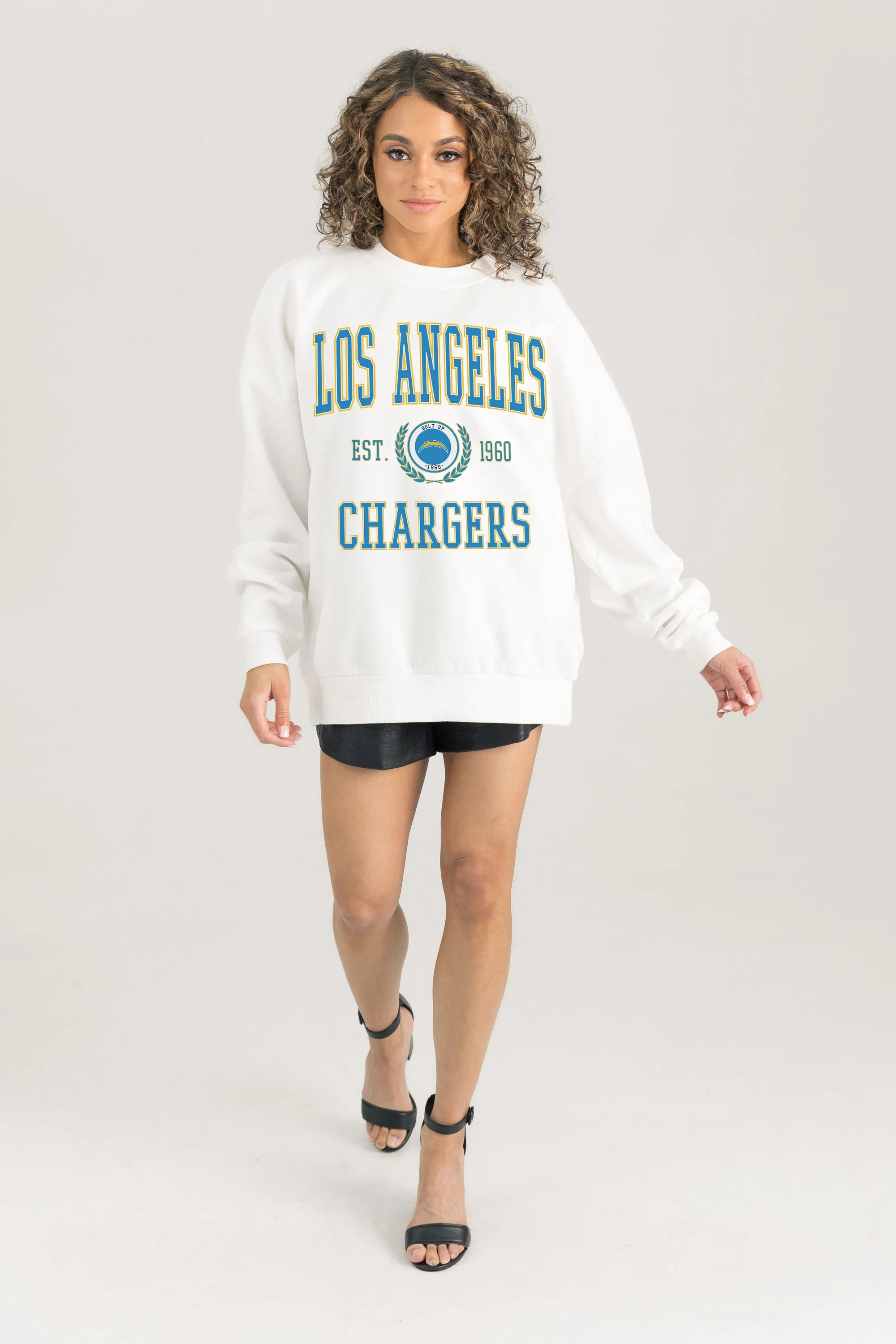 LOS ANGELES CHARGERS Timeless Triumph Fleece Crewneck Pullover