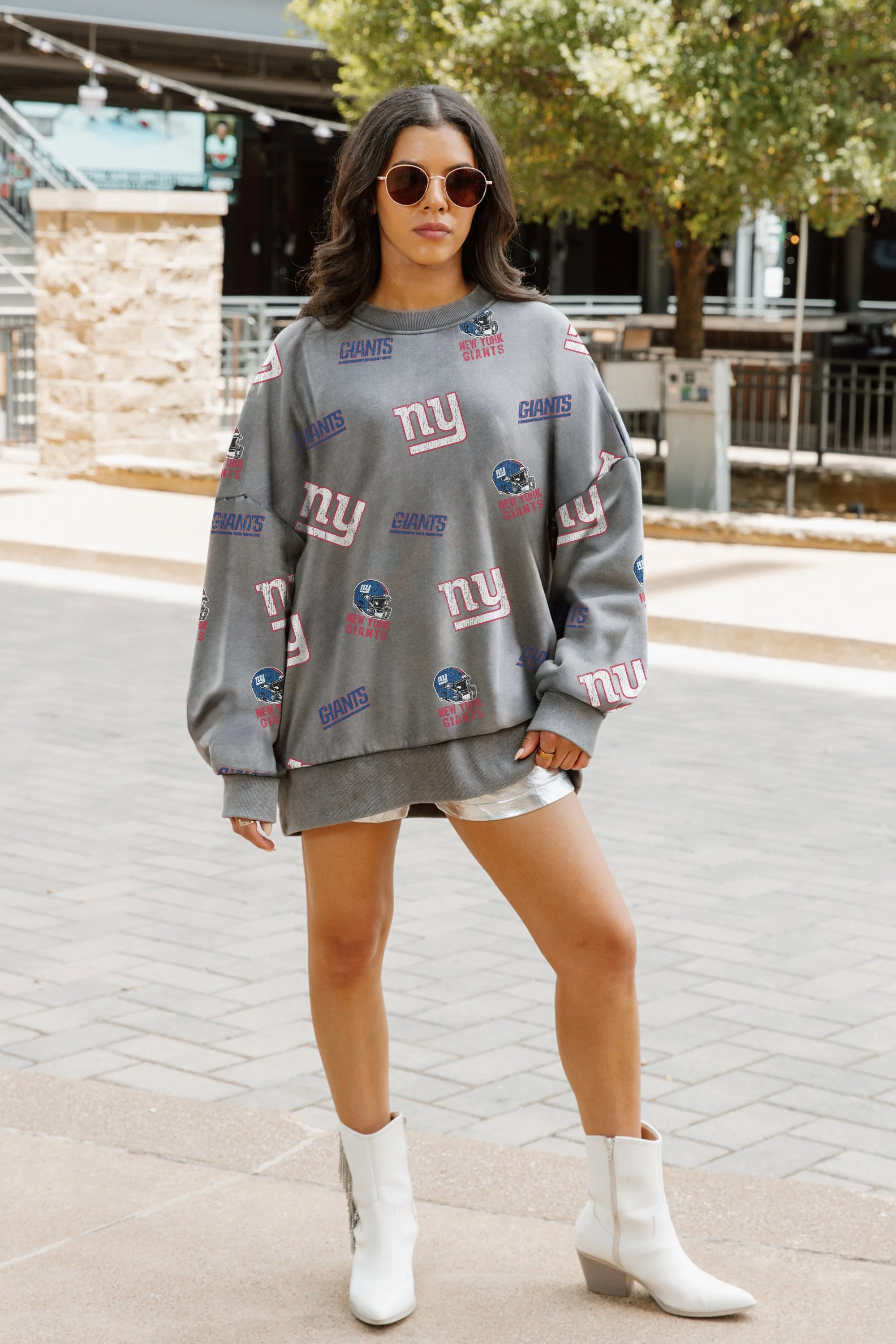 NEW YORK GIANTS Playback Vintage-Wash Oversized Fleece Crew