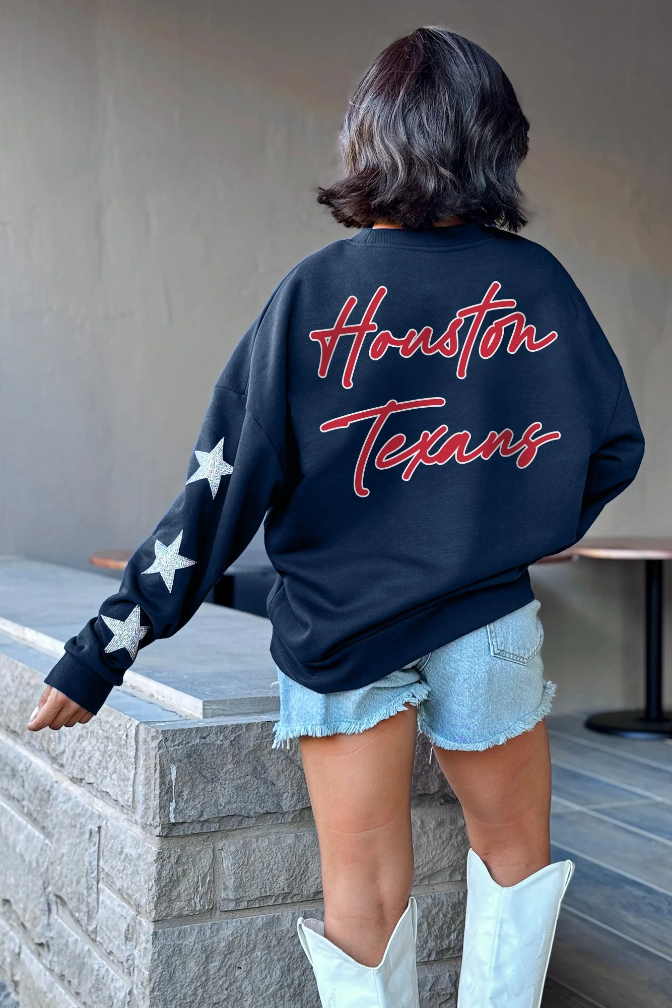 HOUSTON TEXANS Radiant Energy Star-Sleeve Crewneck Pullover