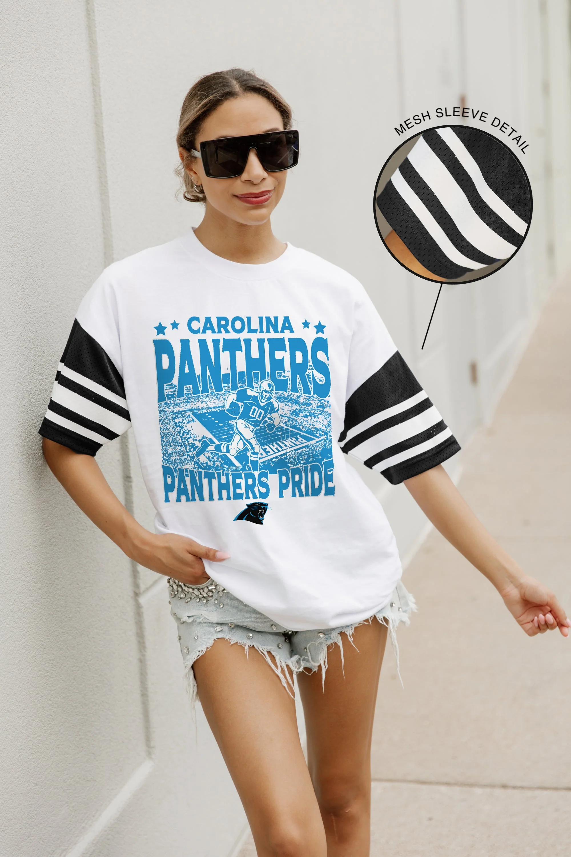 CAROLINA PANTHERS Crowd Pleaser Vintage Stripe Raglan Tee