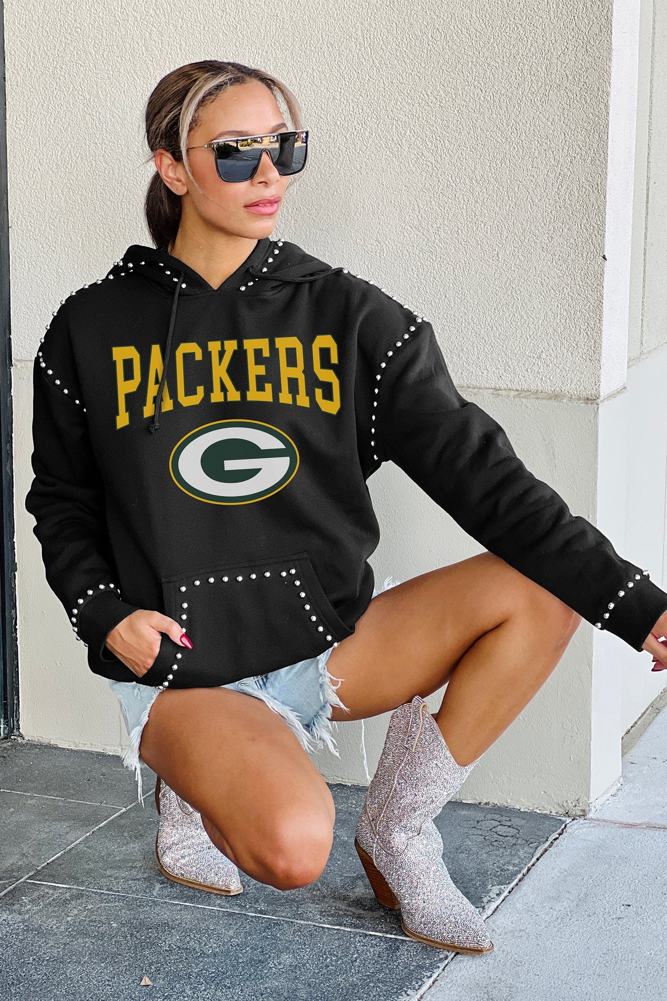 GREEN BAY PACKERS Catch The Vibe Studded-Detail Hoodie