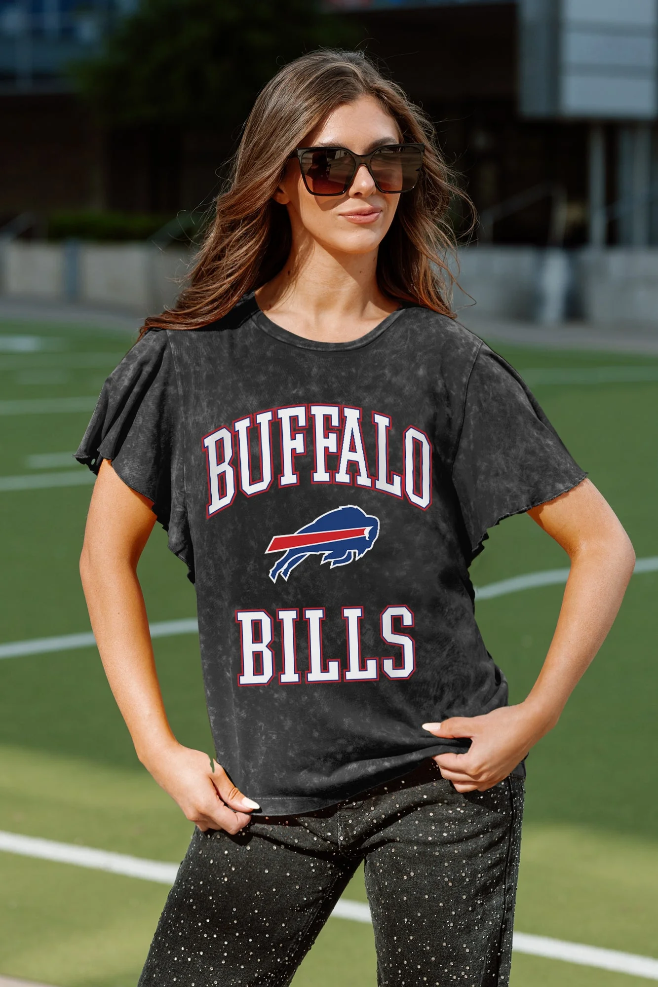 BUFFALO BILLS VICTORY MODE FLUTTER SLEEVE TEE IN BLACK