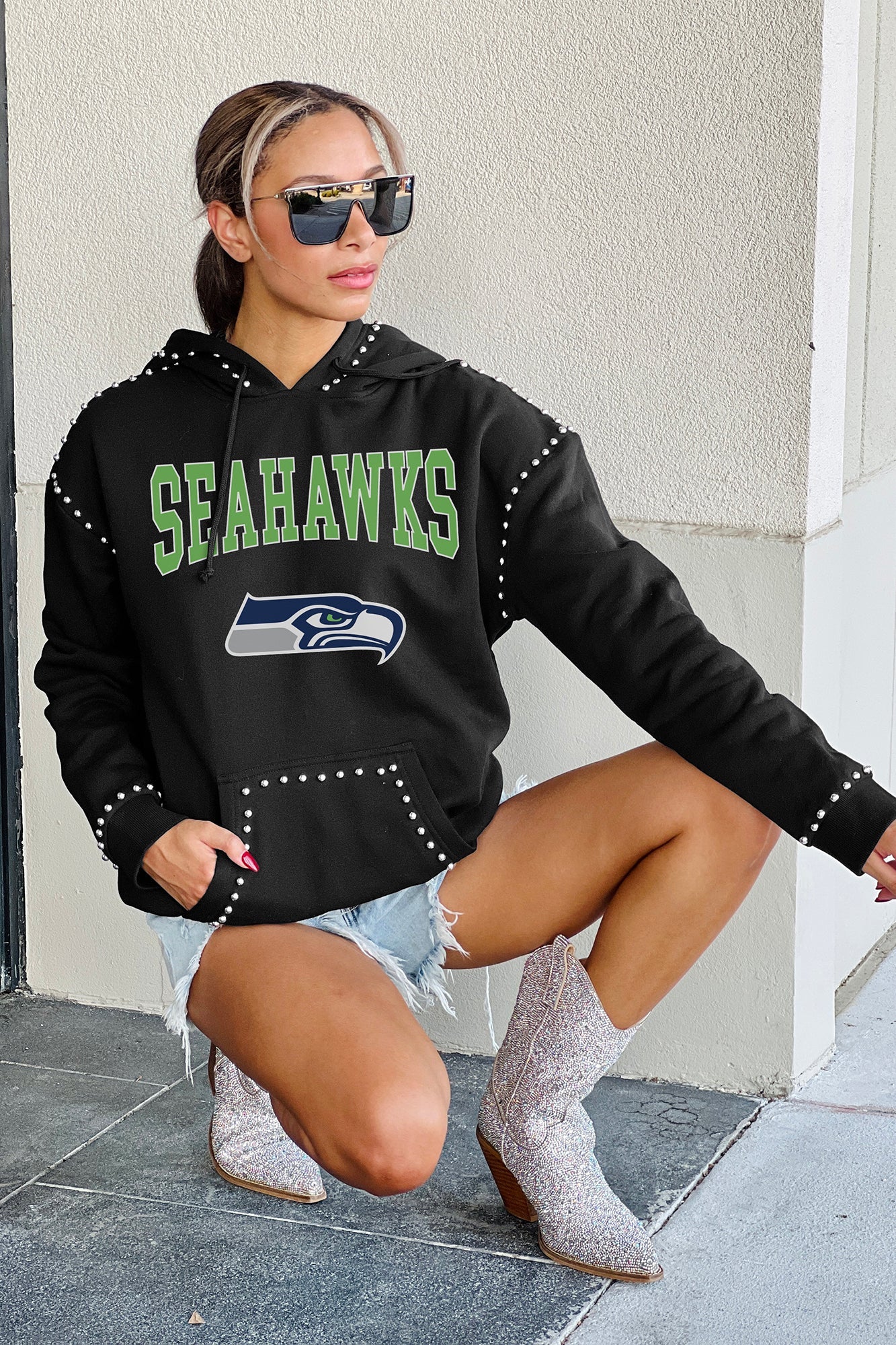 SEATTLE SEAHAWKS Catch The Vibe Studded-Detail Hoodie