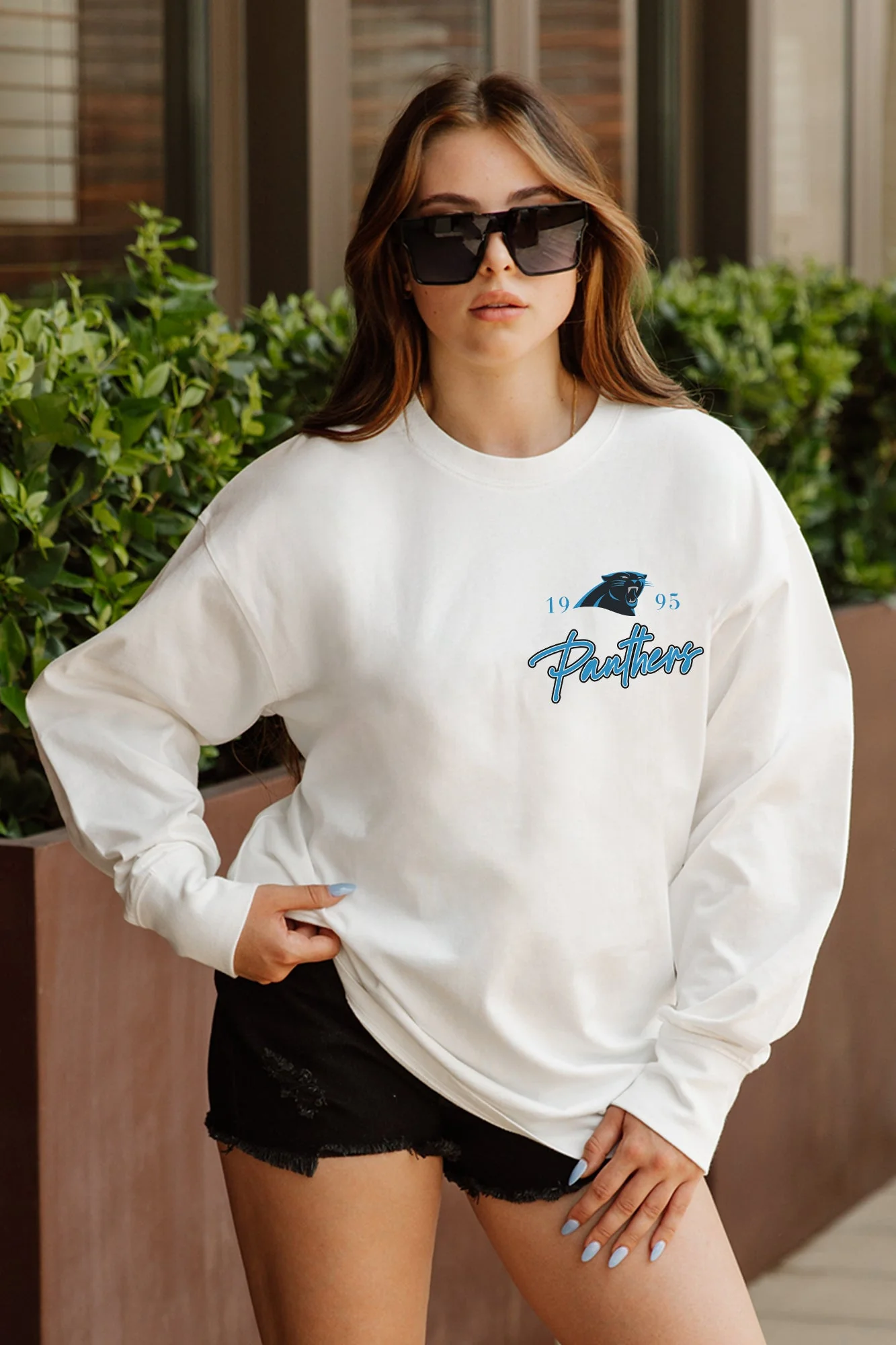 CAROLINA PANTHERS Double Move Oversized Long-Sleeve Tee