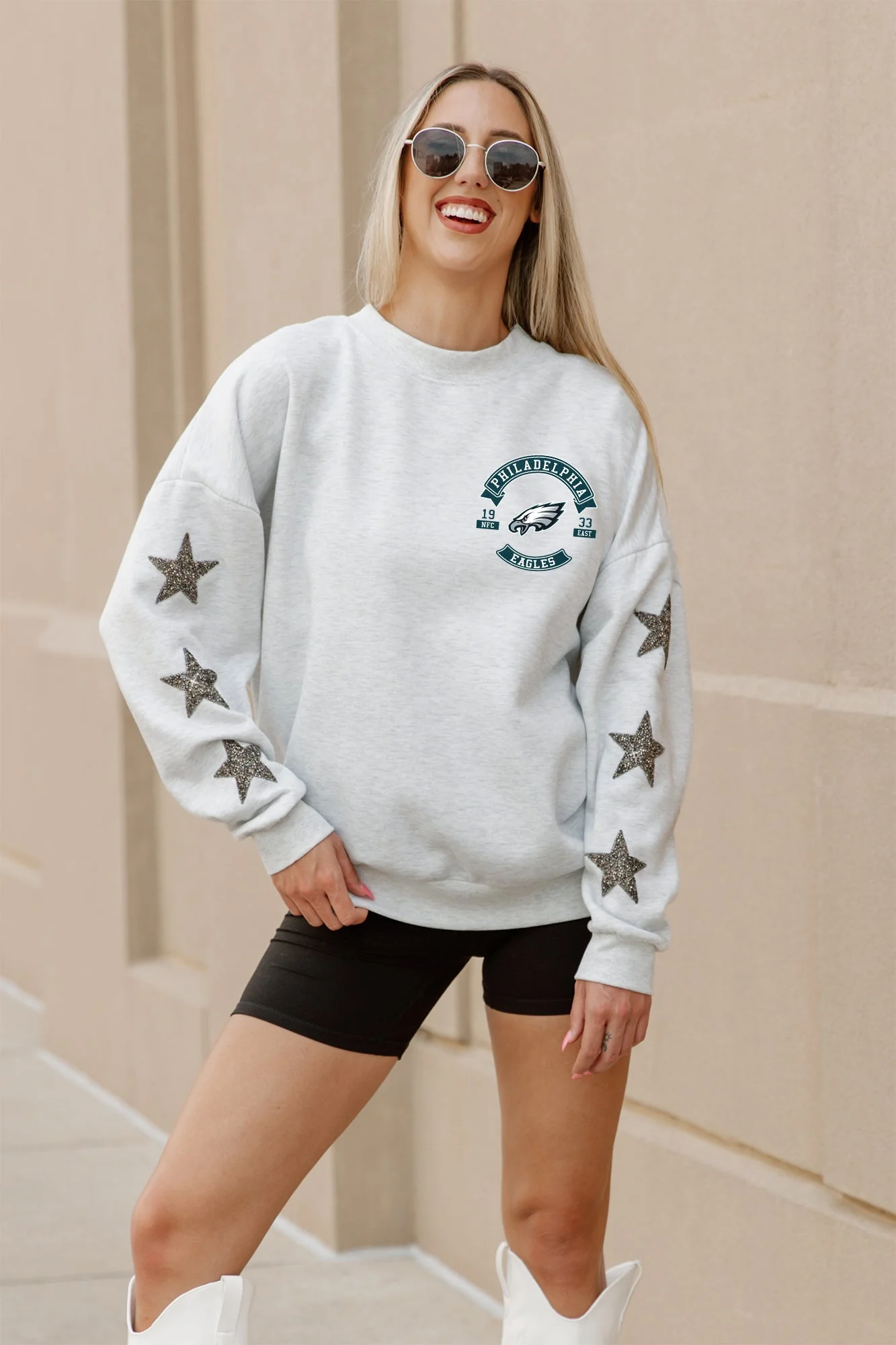 PHILADELPHIA EAGLES Ready For It Star-Sleeve Crewneck Pullover