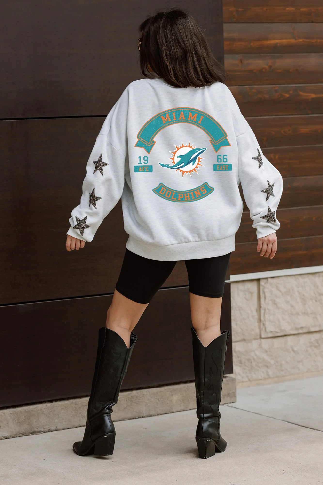 MIAMI DOLPHINS Ready For It Star-Sleeve Crewneck Pullover