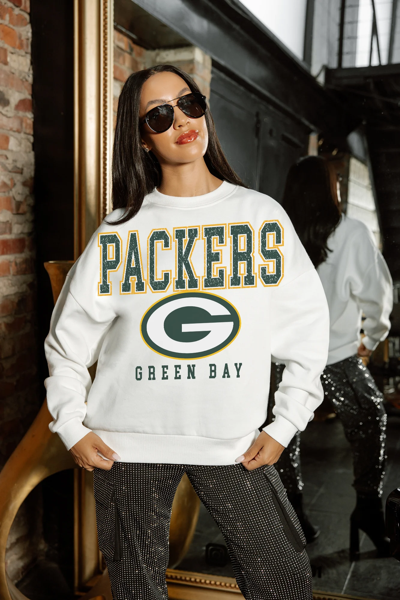GREEN BAY PACKERS Sunday Drives Fleece Crewneck Pullover